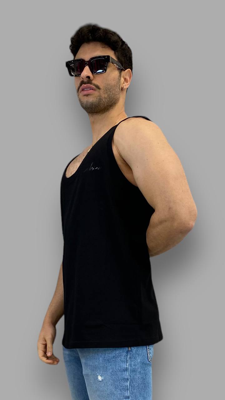 CANOTTA BASIC CON SCOLLO PROFONDO E LOGO IN CORSIVO A RILIEVO LATO CUORE - OVERSIZE FIT