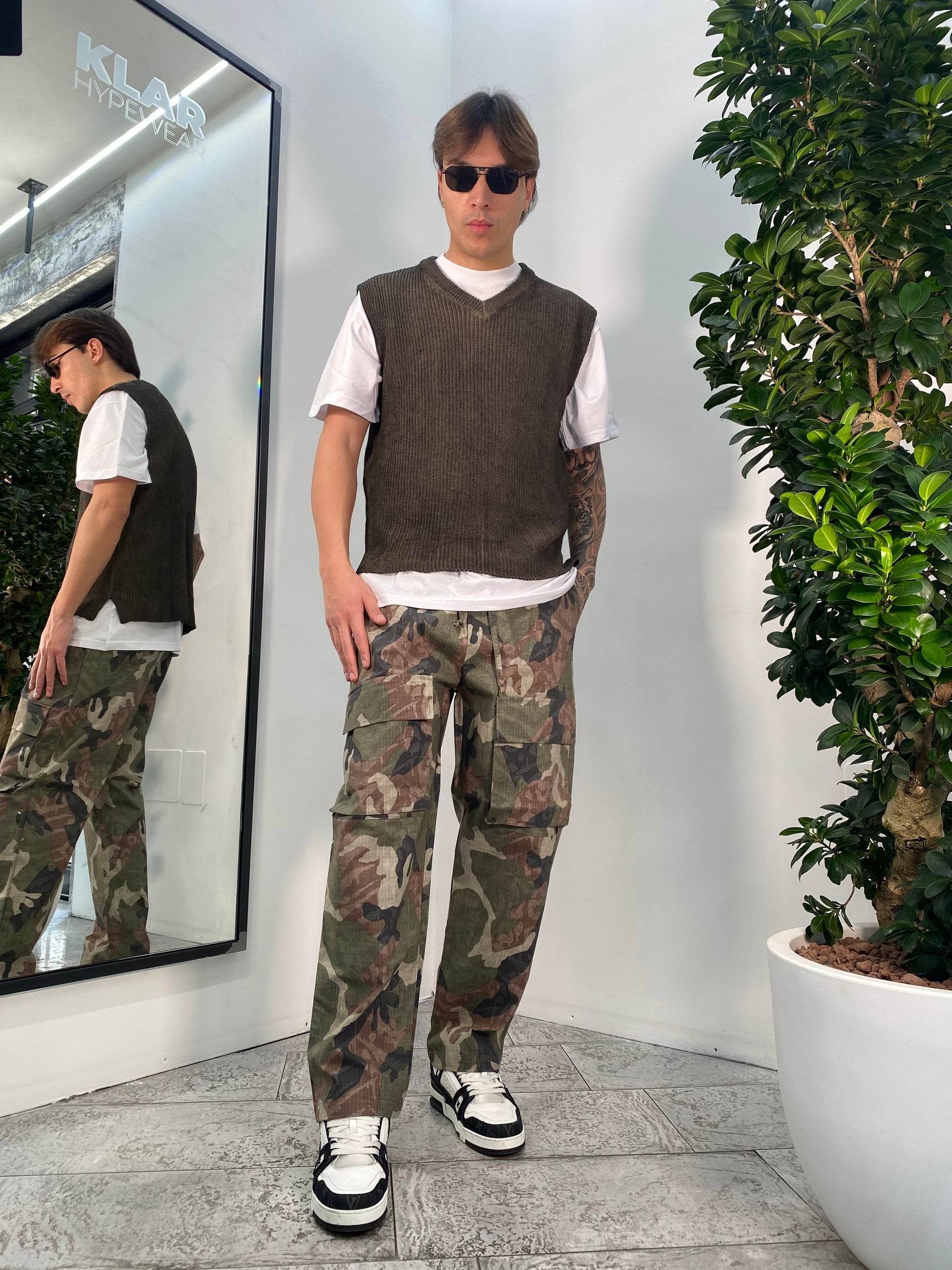CARGO MILITARE SU TELA GIAPPONESE CON TASCONI FRONTALI ED ELASTICO IN VITA - RELAXED FIT ZP384