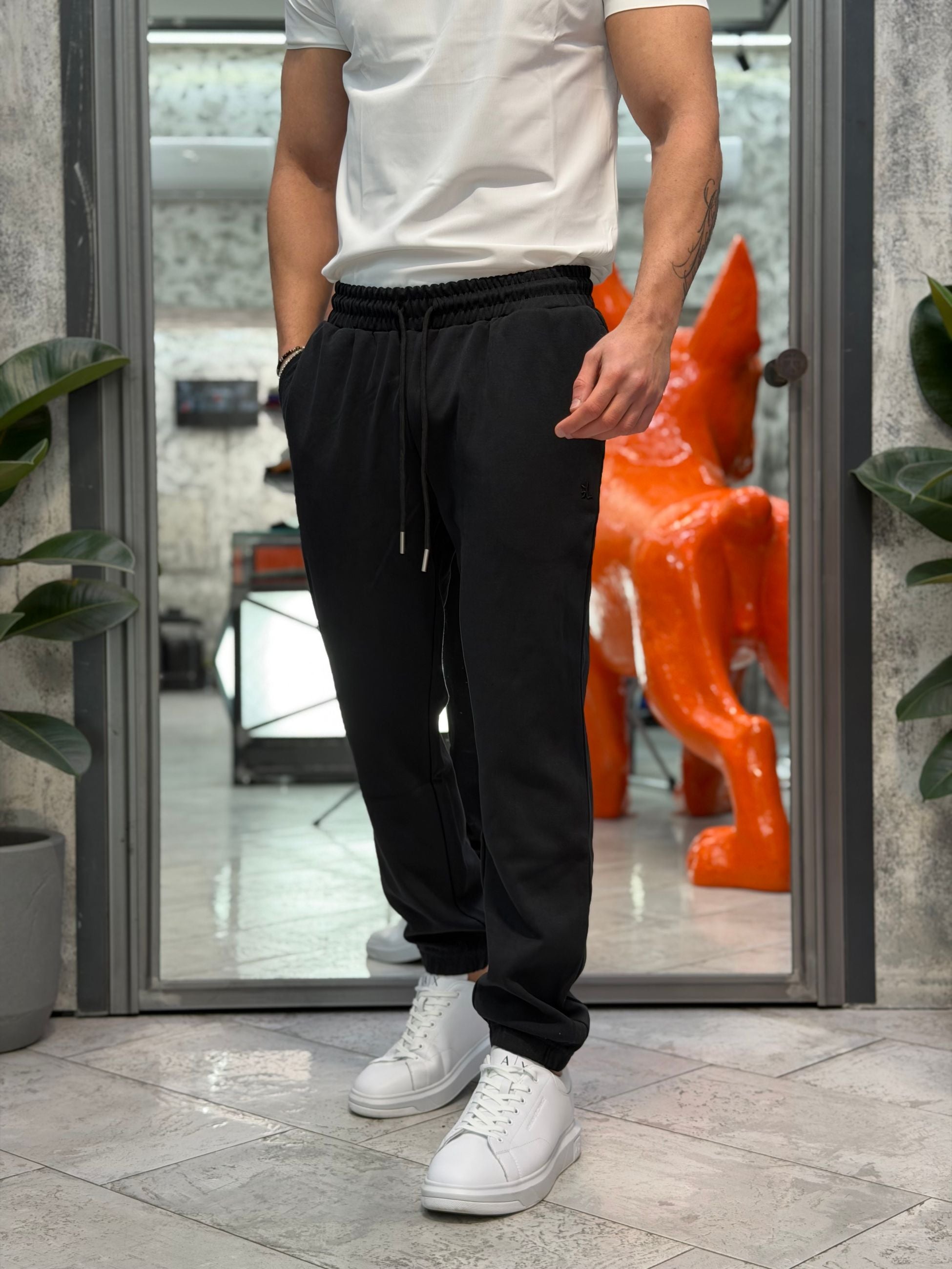 PANTALONE IN FELPA GARZATA CON COULISSE IN VITA ED ELASTICO AL FONDO - REGULAR FIT GL2126F-S26.NER