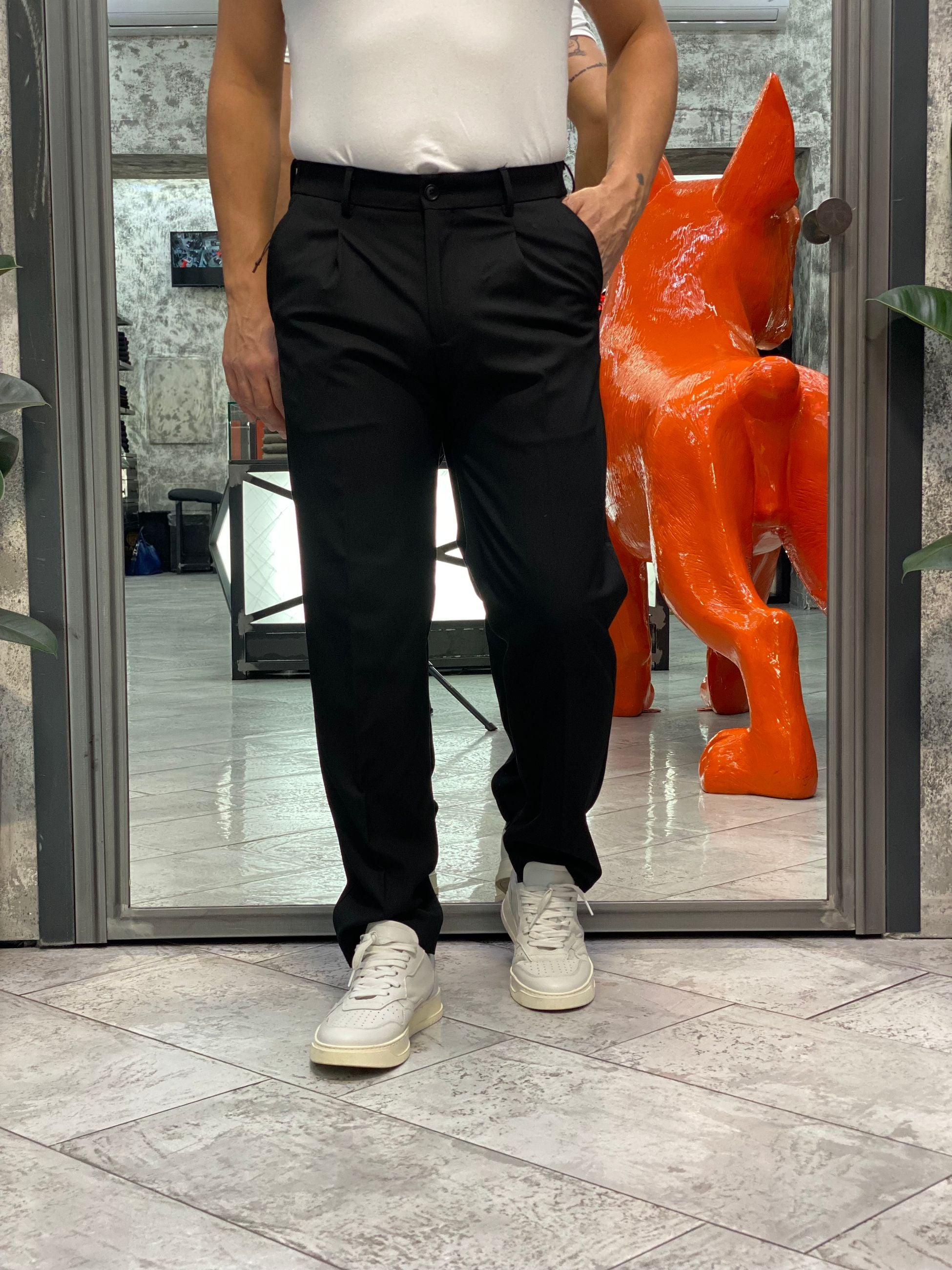 PANTALONE DA COMPLETO IN TESSUTO  ELASTICIZZATO CON PINCE E COULISSE IN VITA - REGULAR FIT PSI1450SS.NER