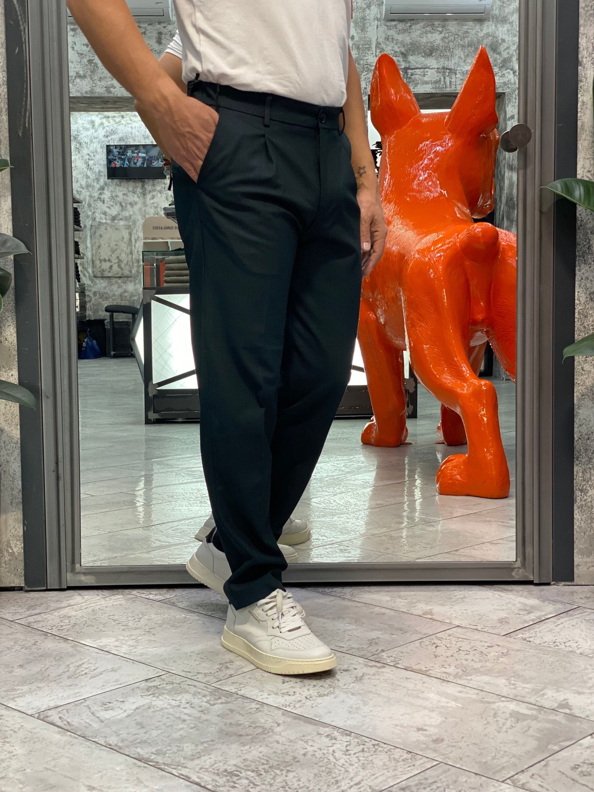 PANTALONE DA COMPLETO IN TESSUTO  ELASTICIZZATO CON PINCE E COULISSE IN VITA - REGULAR FIT PSI1450SS.FOR