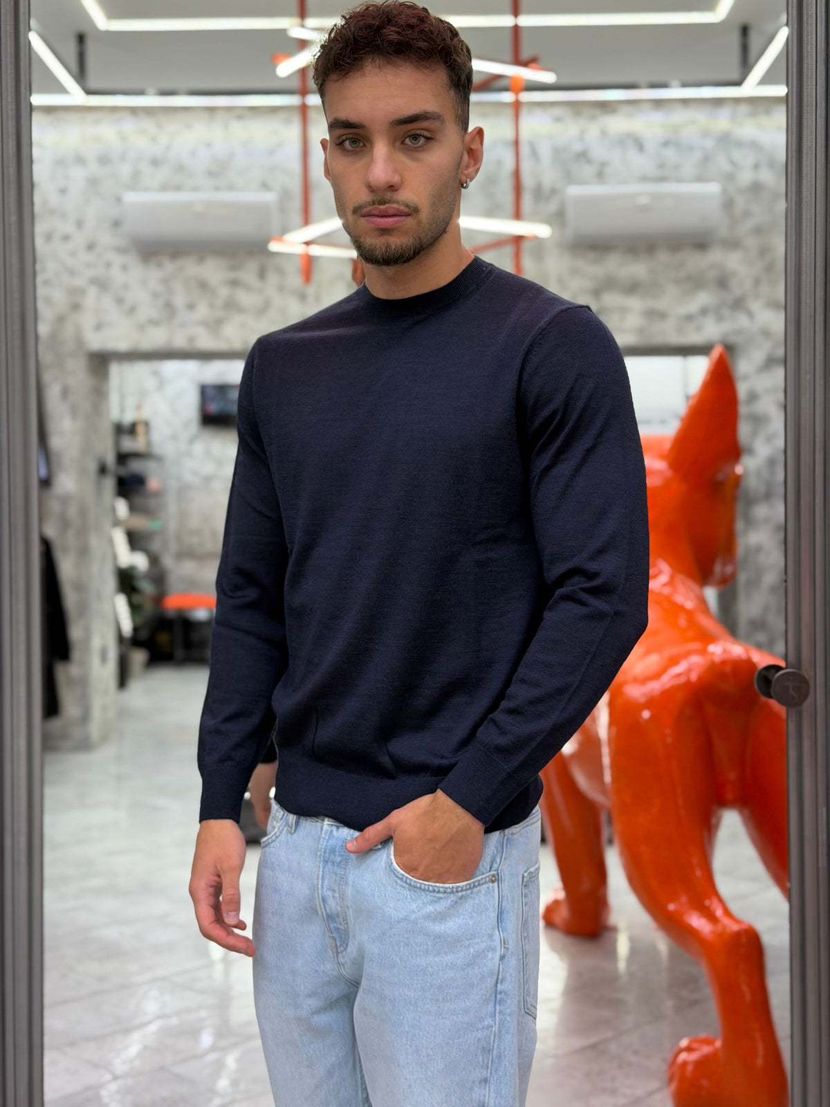 MAGLIA GIROCOLLO IN 100% LANA MERINO EXTRAFINE - REGULAR FIT MI3482SS.BLU