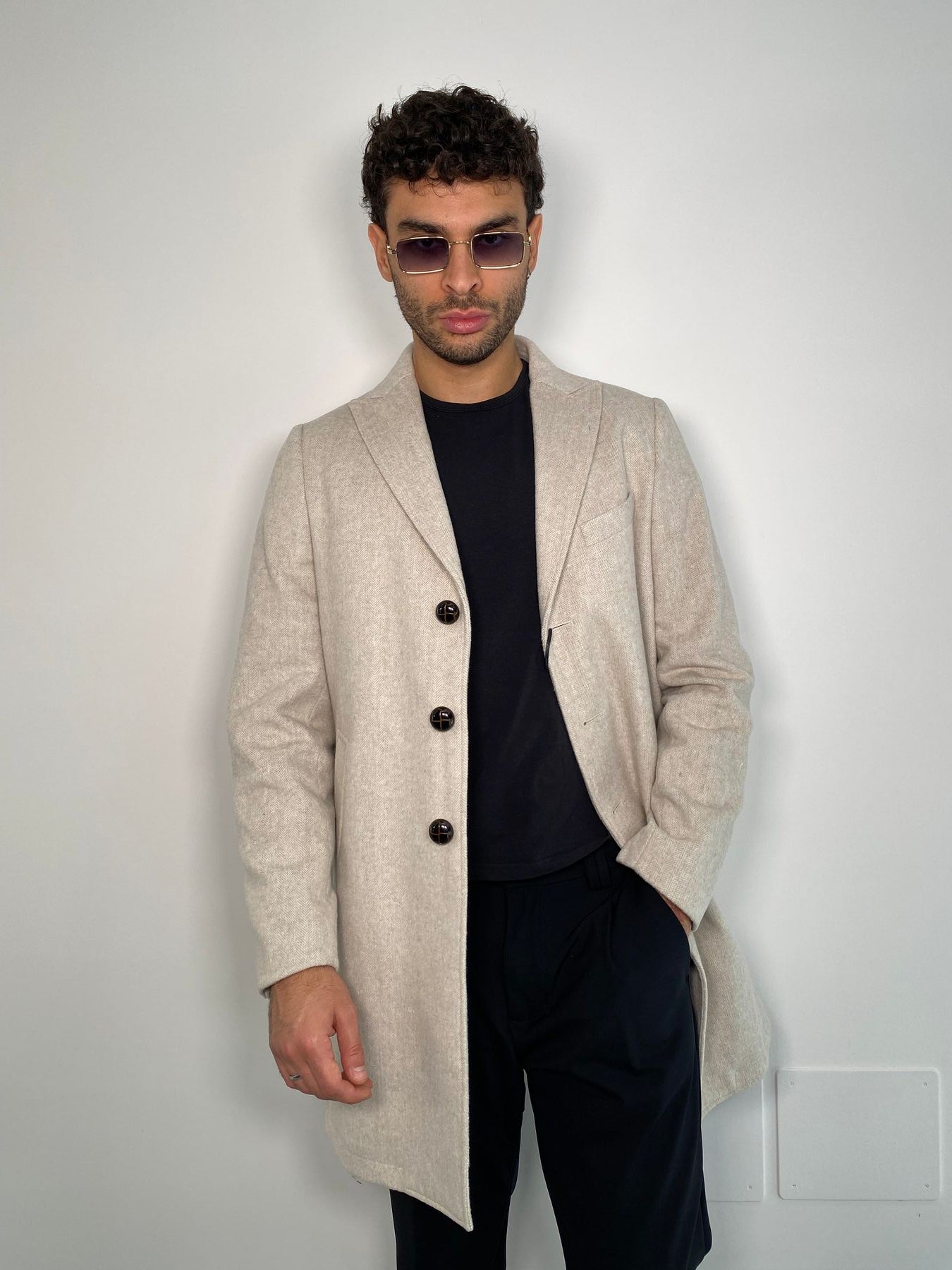 CAPPOTTO MONOPETTO 3 BOTTONI IN TESSUTO SPIGATO - SLIM FIT