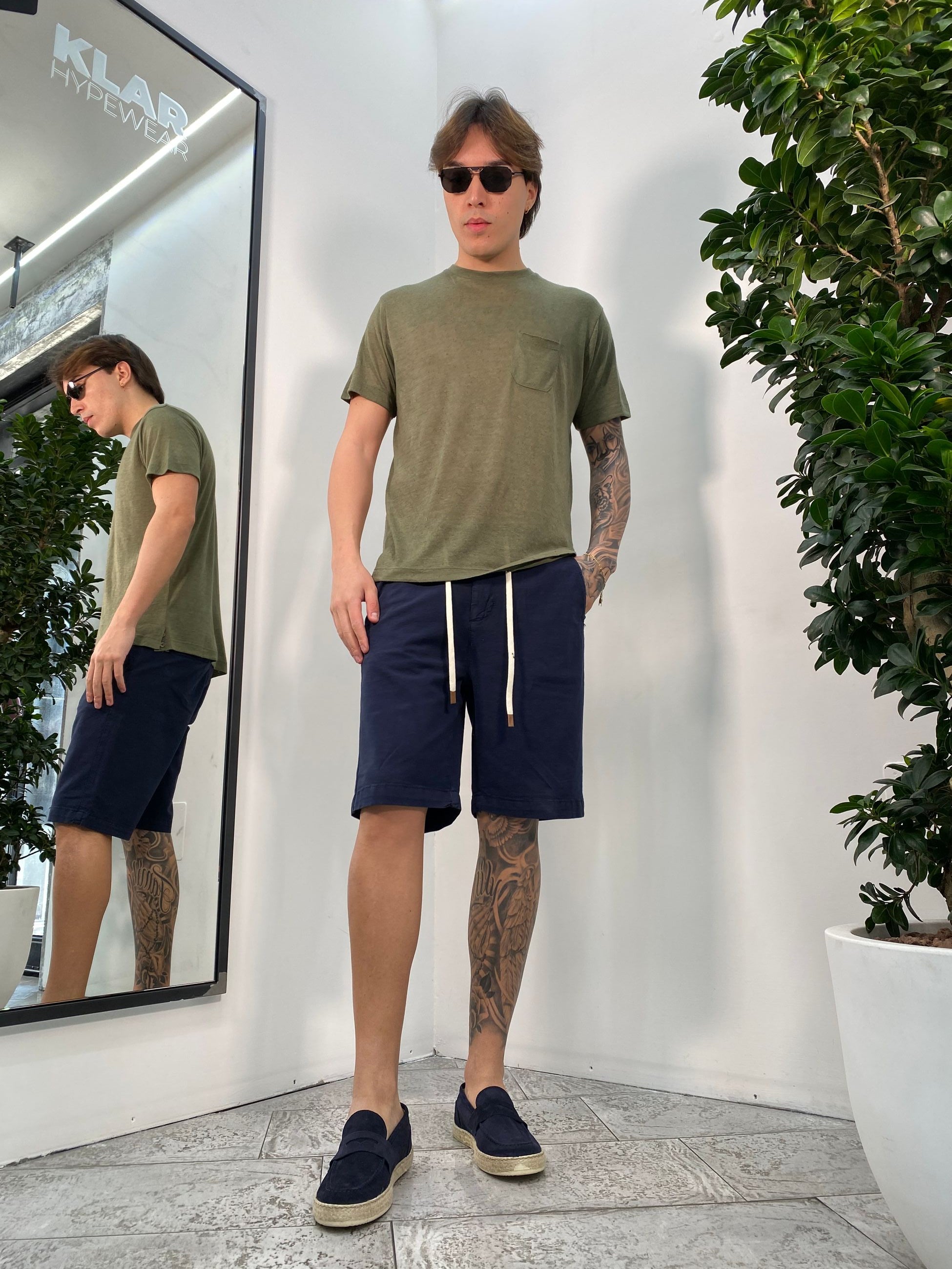 T-SHIRT IN MISTO LINO EFFETTO PUNTINATO CON TASCHINO - REGULAR FIT TE2956SS.VMIL