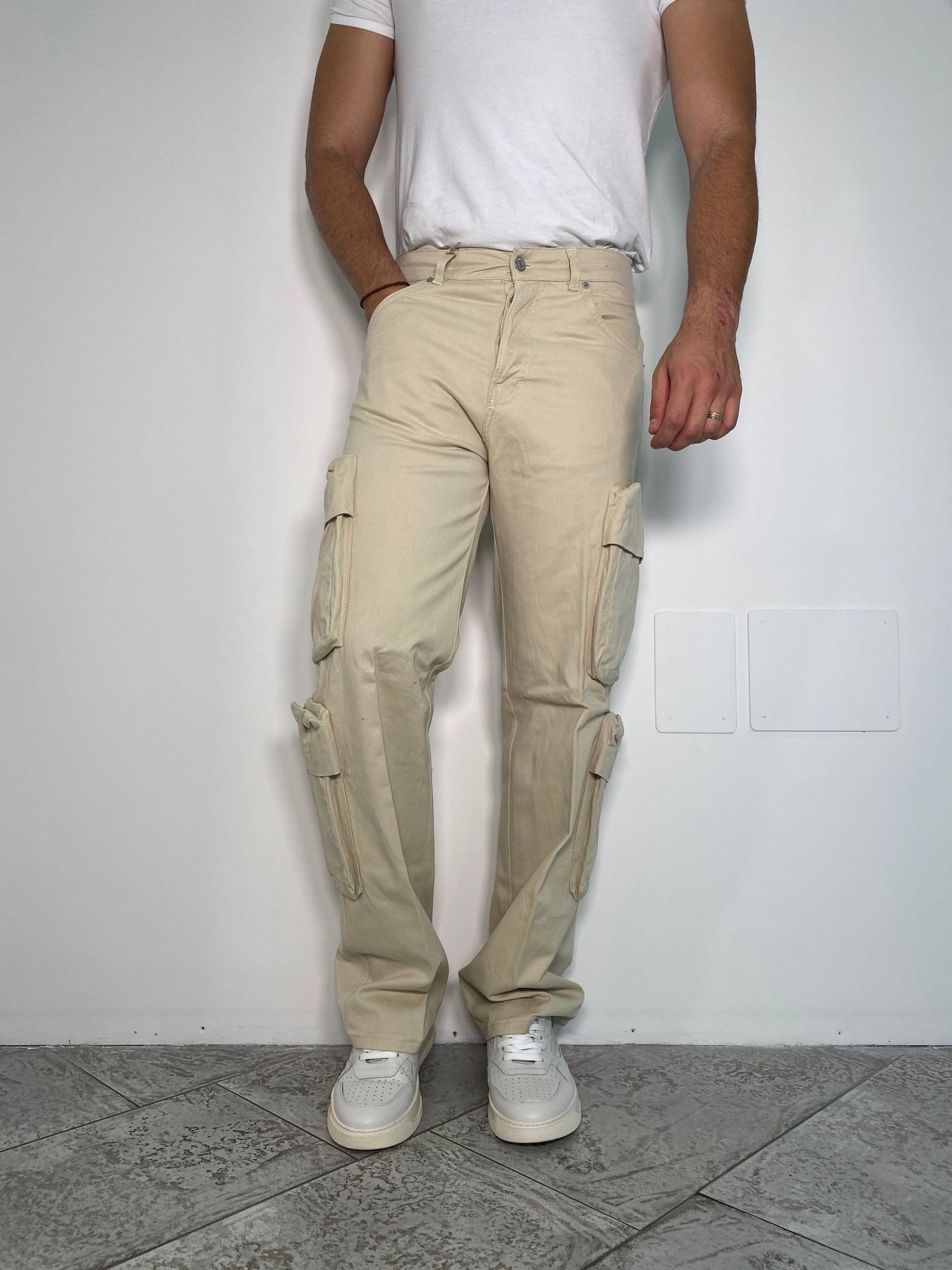 JEANS CARGO CON TASCONI IN COTONE ELASTICIZZATO - RELAXED FIT