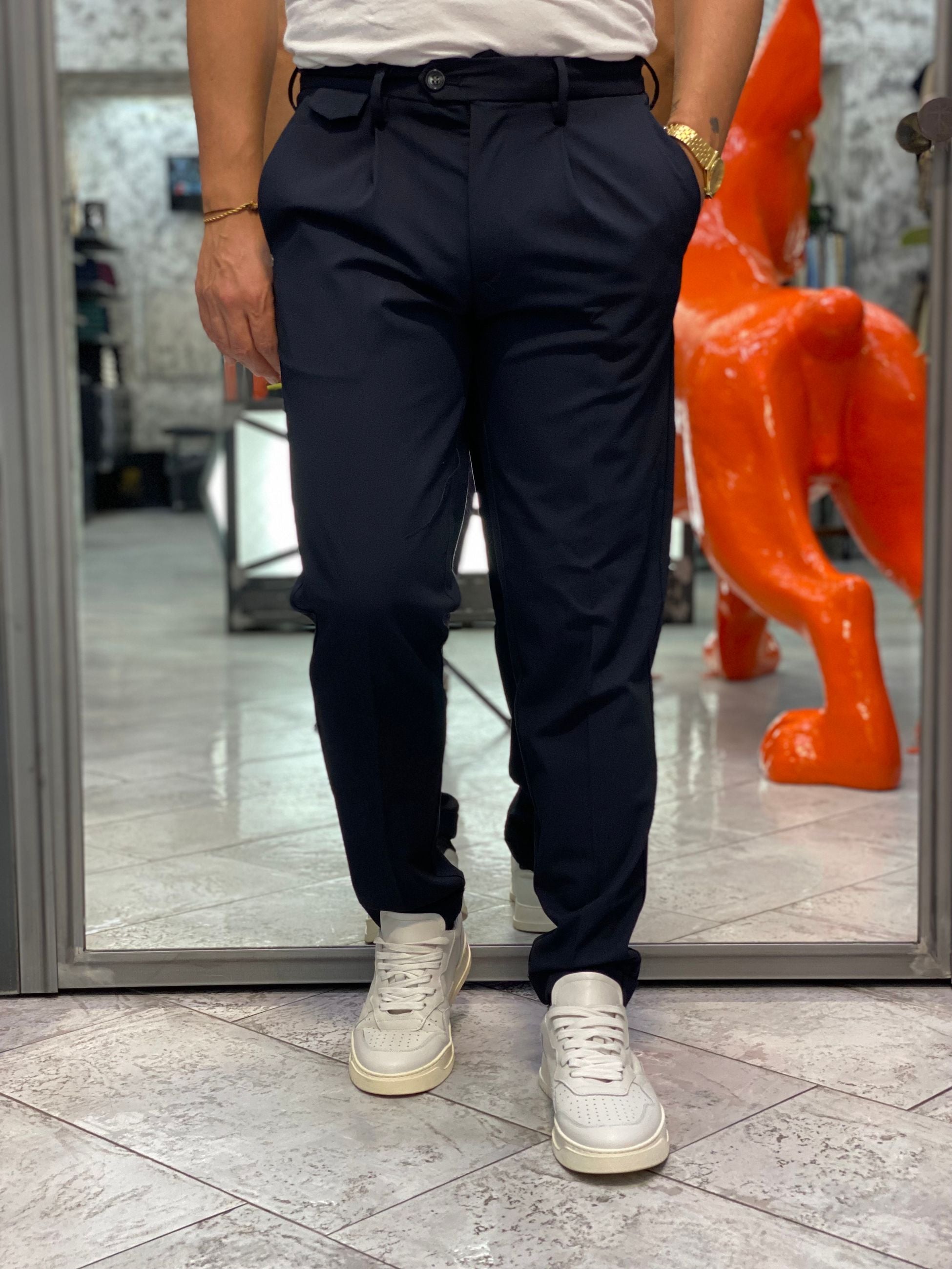PANTALONE DA COMPLETO CON PINCE IN FLANELLA PETTINATA - REGULAR FIT MK9950136.BLU