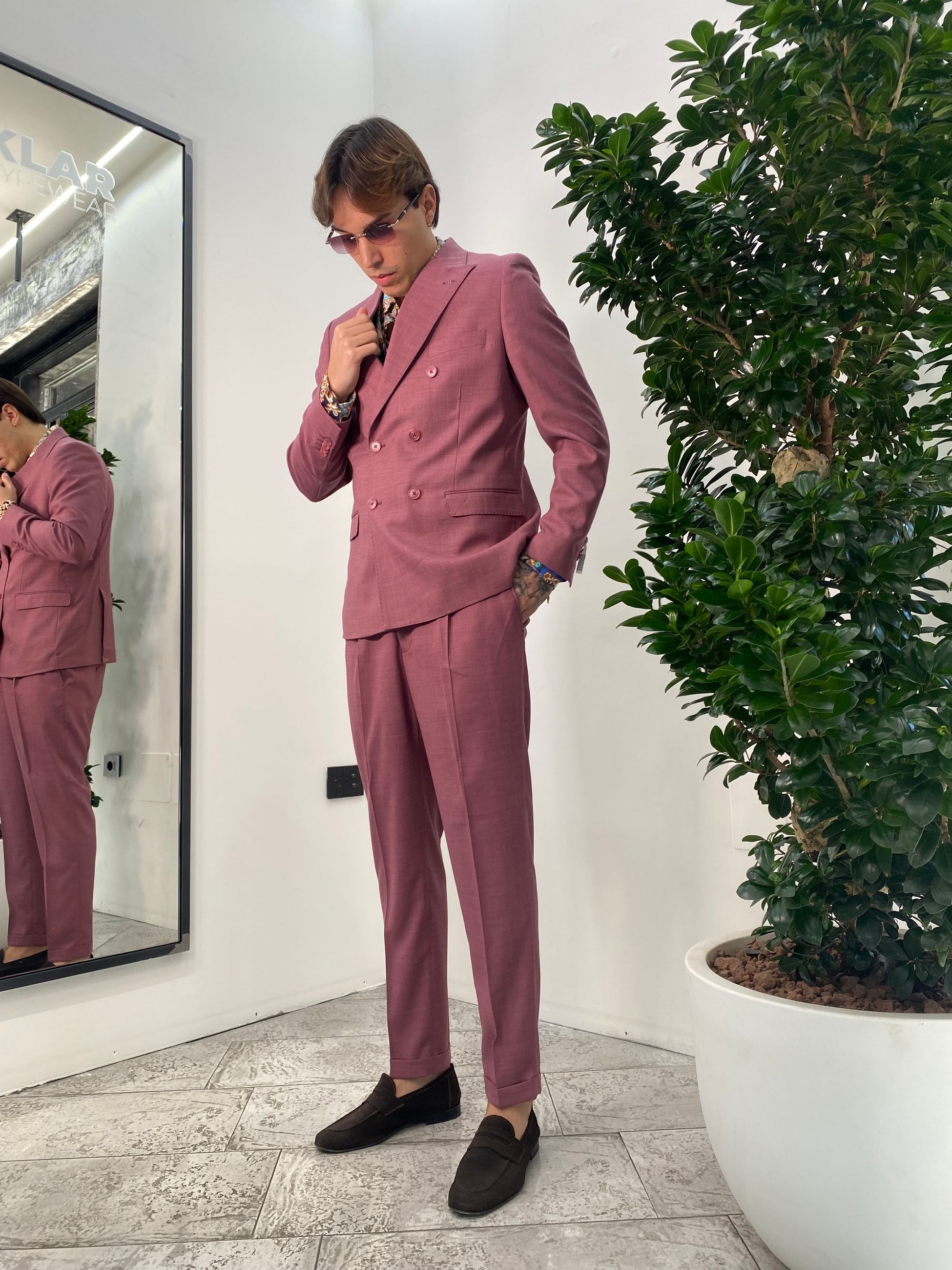 ABITO COMPLETO GIACCA DOPPIOPETTO E PANTALONE IN TESSUTO EFFETTO FIAMMATO - REGULR FIT ABE45SS.MARS