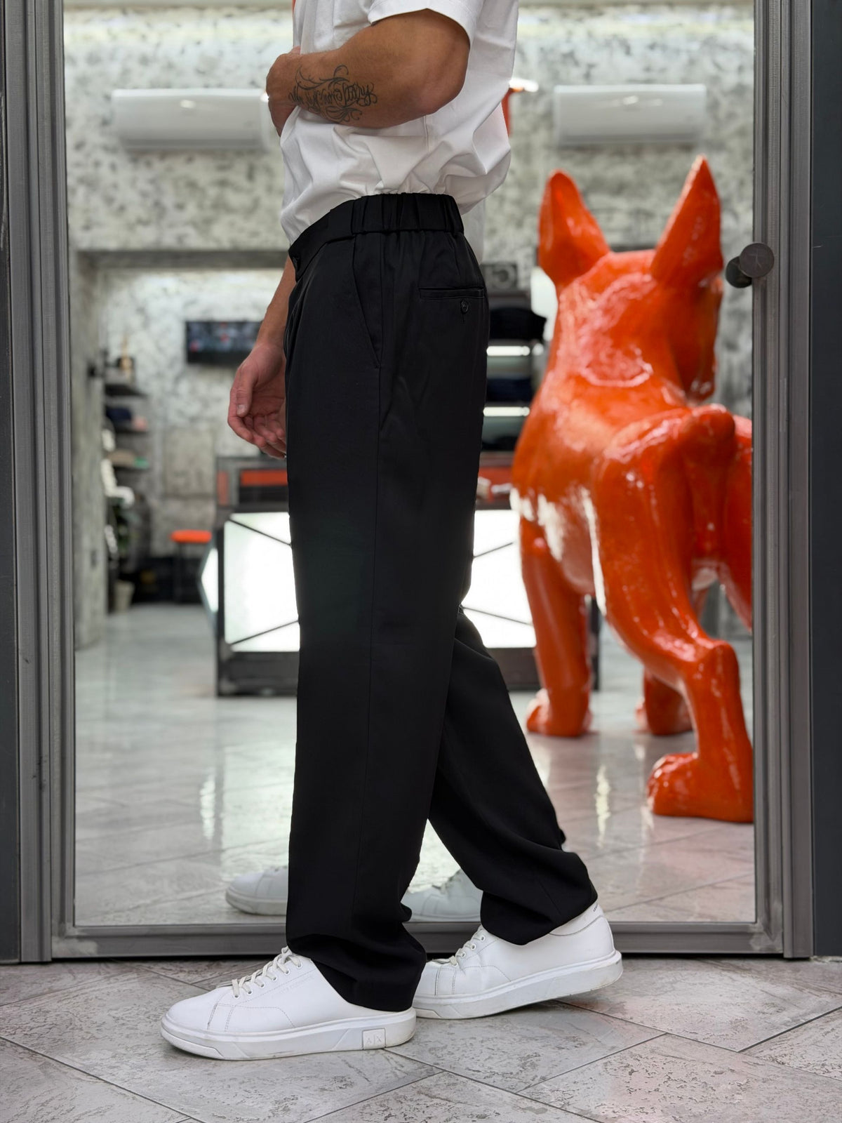 PANTALONE DA COMPLETO IN TESSUTO ELEGANTE CON PINCE ED ELASTICO SUL RETRO - REGULAR FIT PSI1571SS.NER