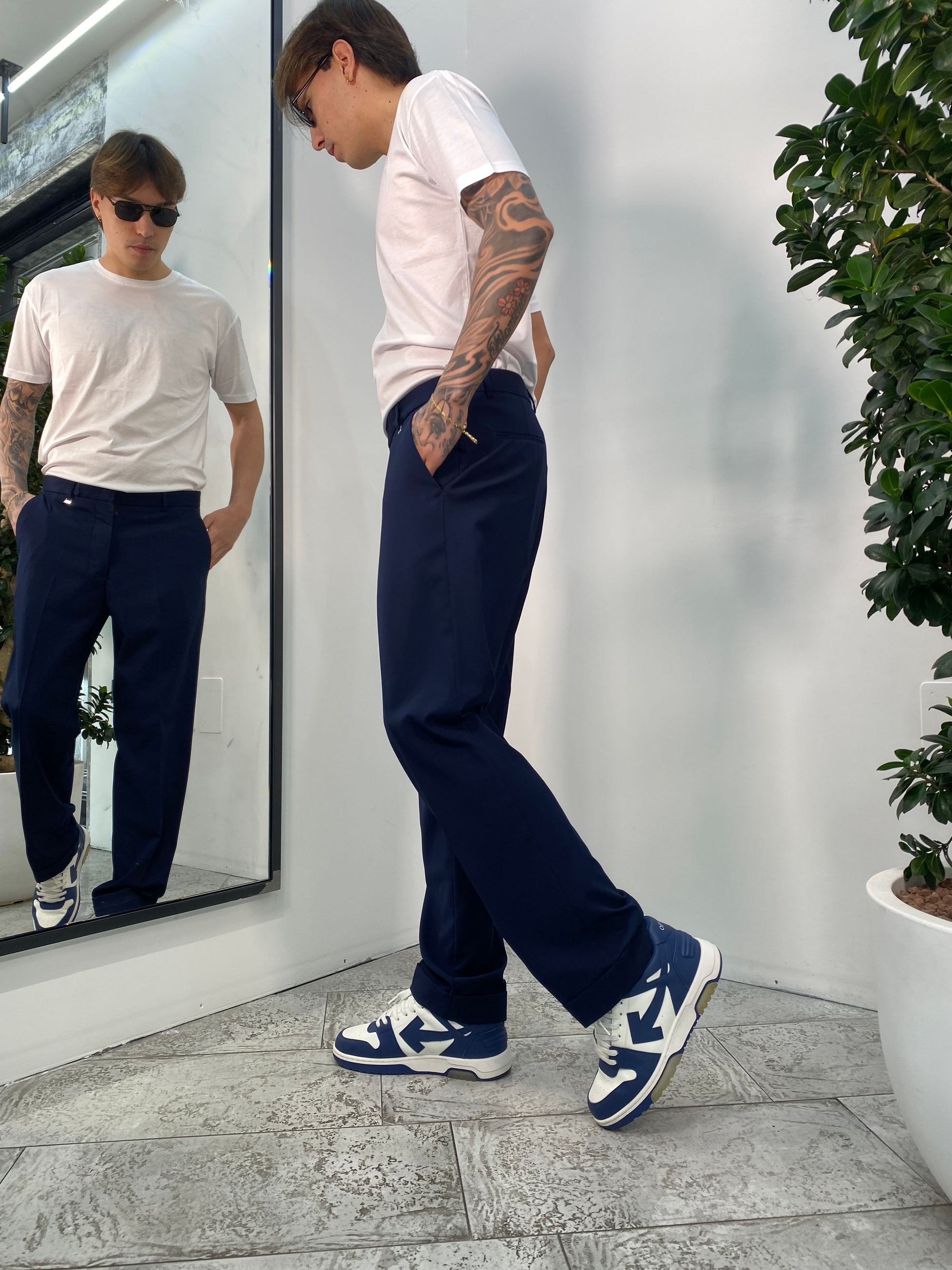 PANTALONE DA ABITO CON RISVOLTO E FONDO SEMI AMPIO - REGULAR FIT PA3260.BLU