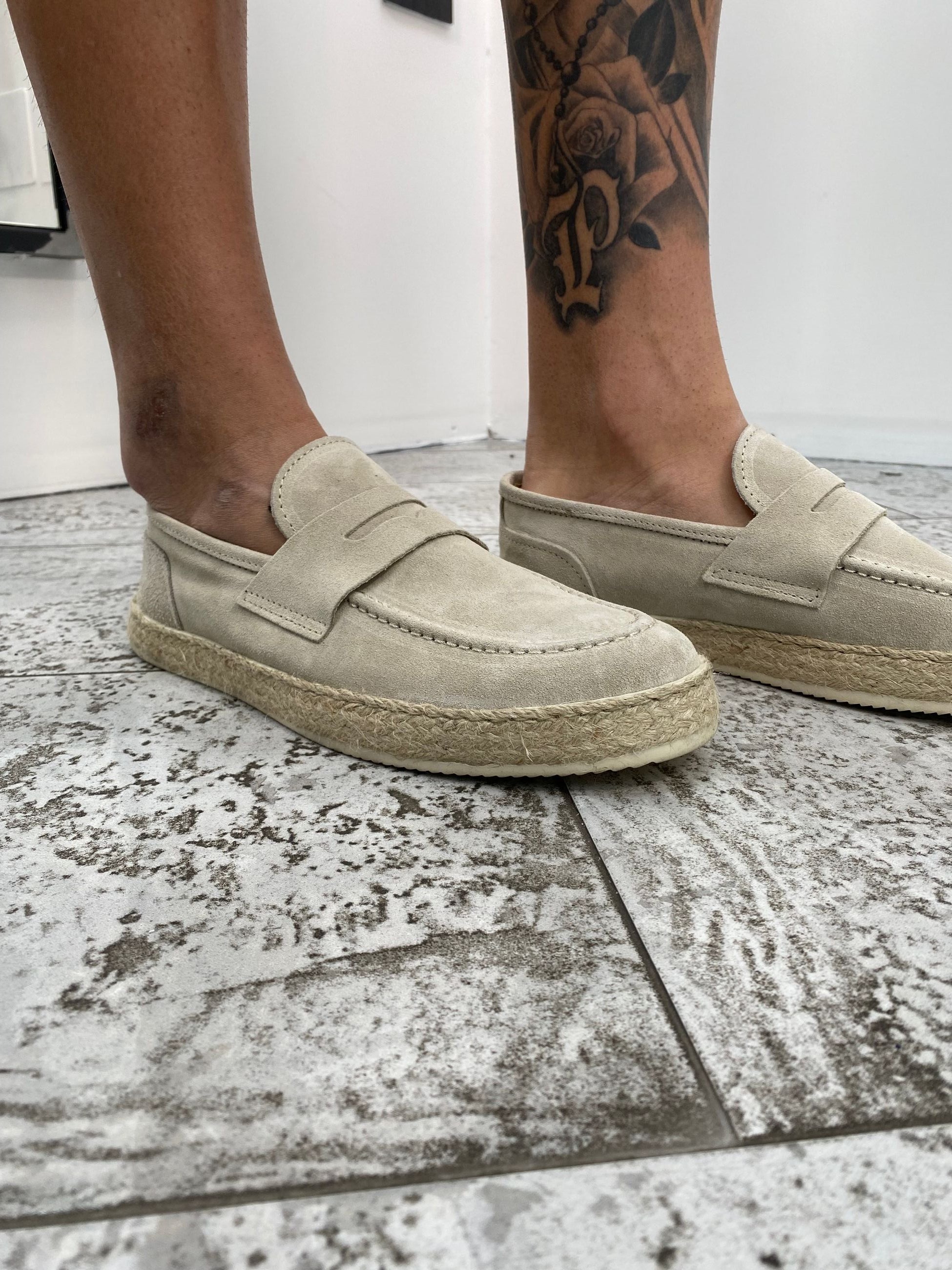 PANTOFOLA NAPOLETANA IN CAMOSCIO CON SUOLA IN CORDA 3144.BEI