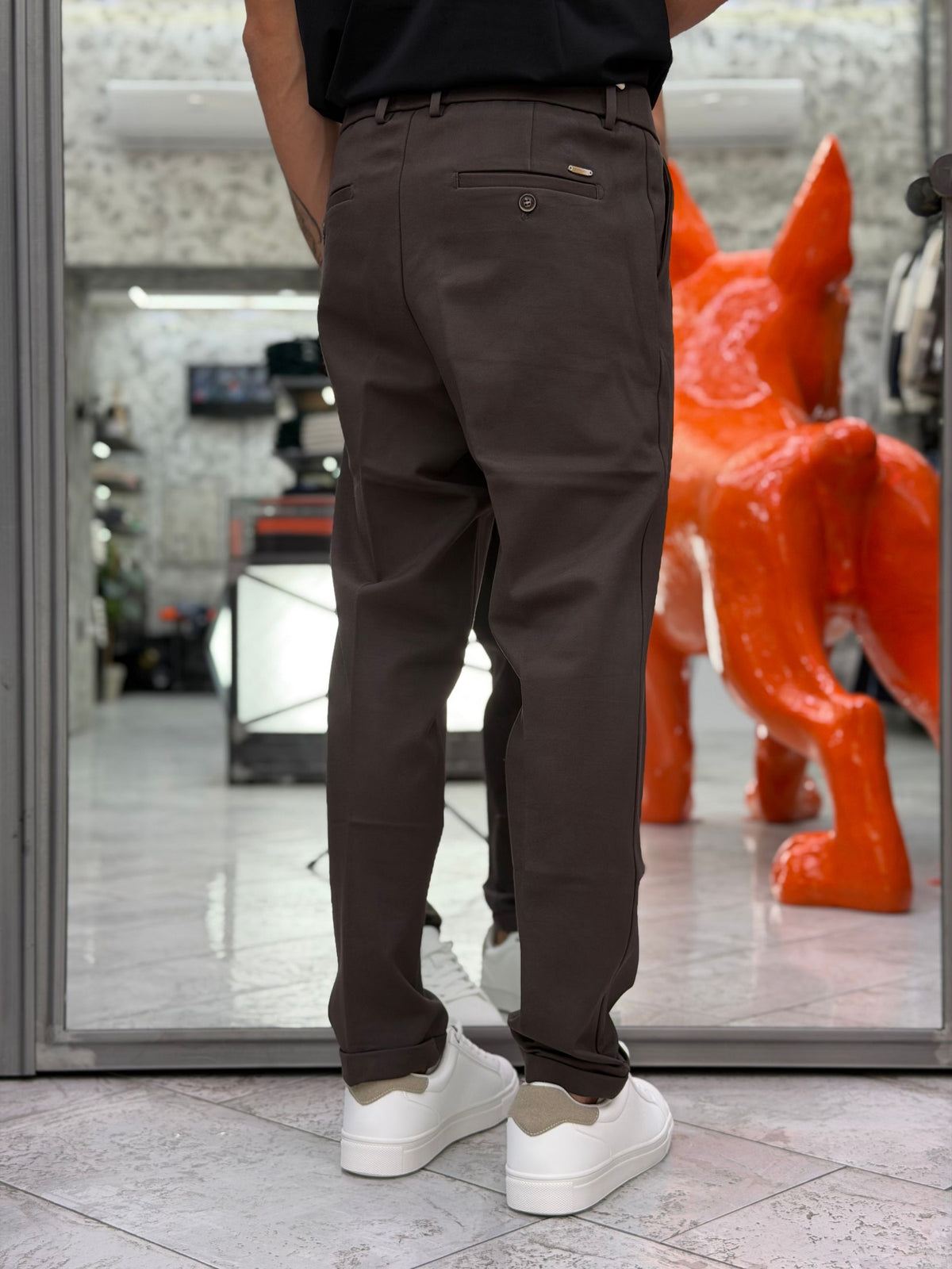 PANTALONE CASUAL IN TESSUTO PUNTO MILANO ELASTICIZZATO CON TASCA AMERICA E RISVOLTO AL FONDO - REGULAR FIT GL5248BD.COF