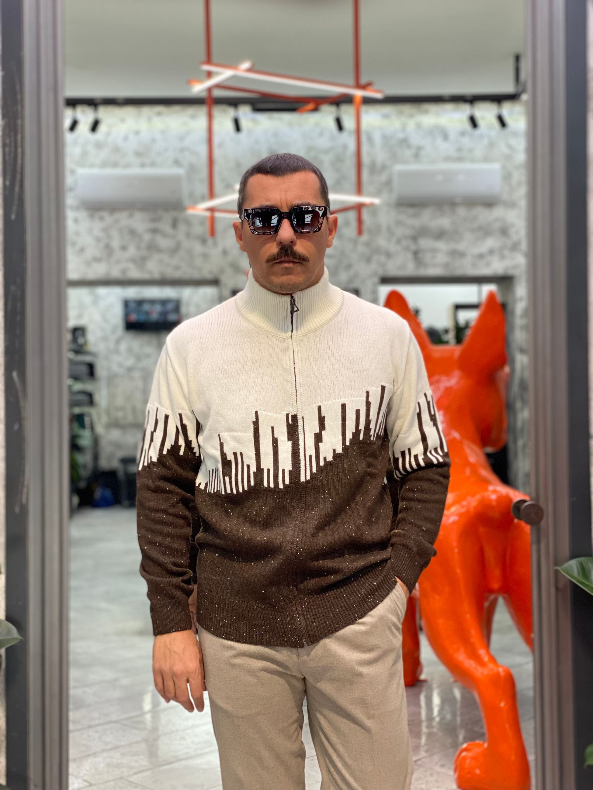 CARDIGAN CON ZIP IN MISTO LANA CON TRAMA - REGULAR FIT M3171SS.MOR