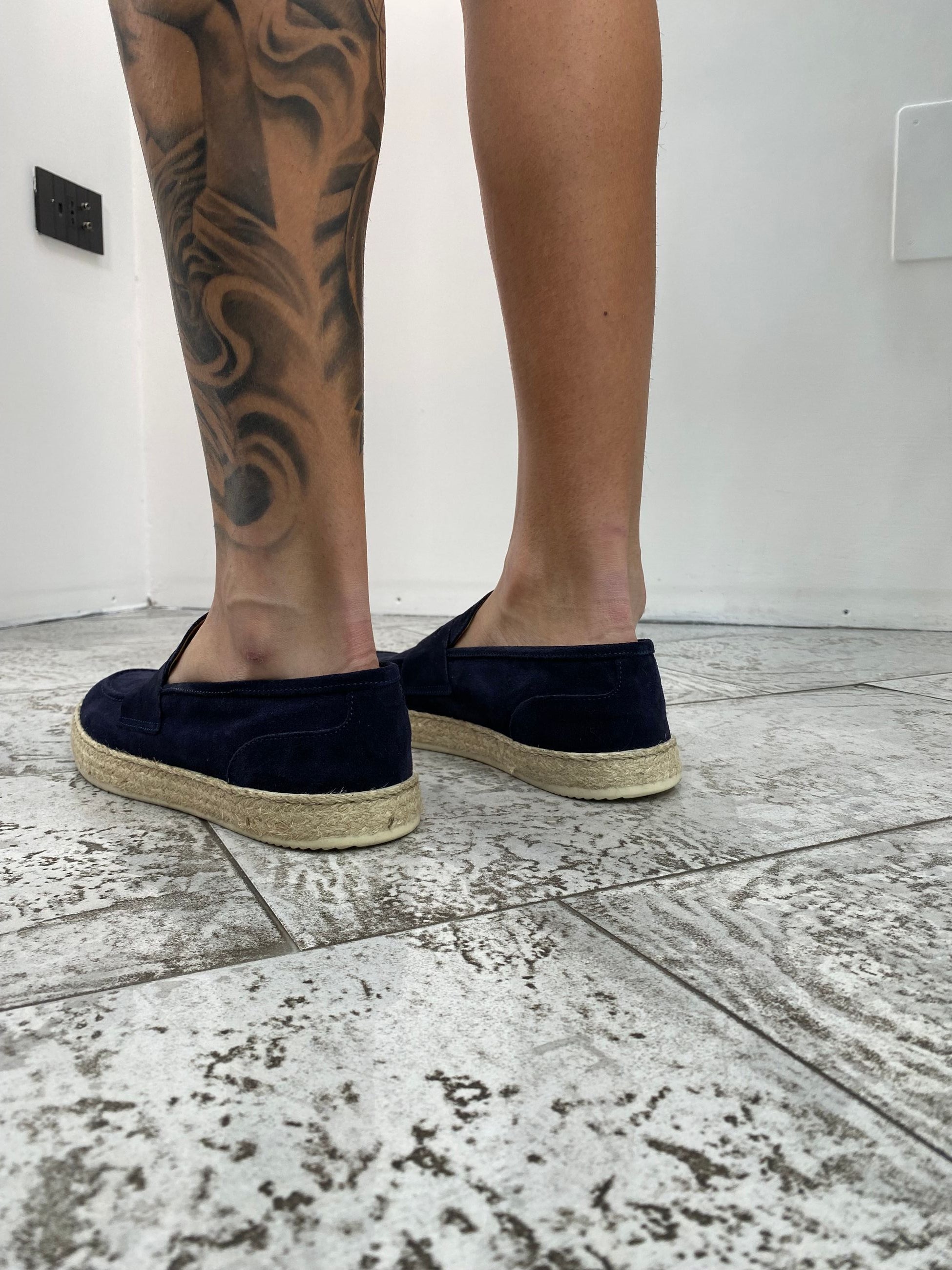 PANTOFOLA NAPOLETANA IN CAMOSCIO CON SUOLA IN CORDA 3144.BLU