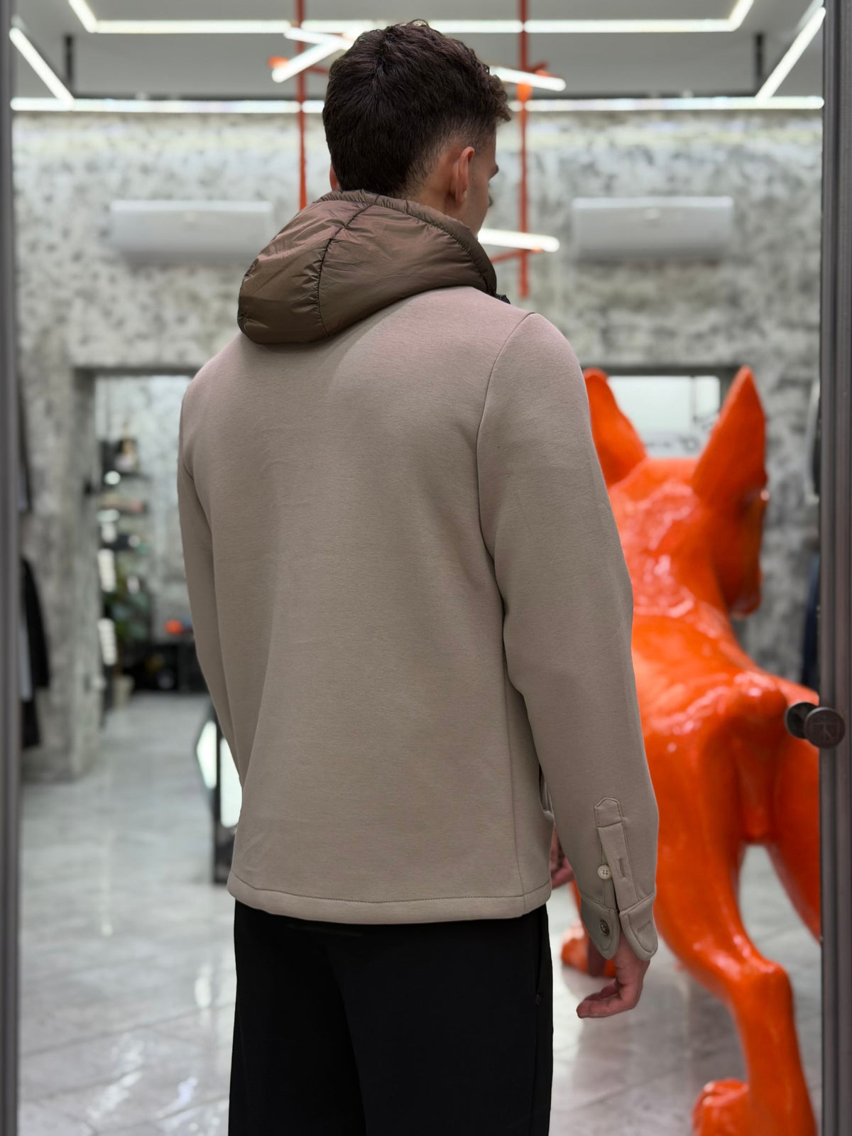 OVERSHIRT IN MAGLIA INTERLOCK SUPER STRETCH CON PETTORINA E CAPPUCCIO STACCABILE - REGULAR FIT MK2920017.TOR