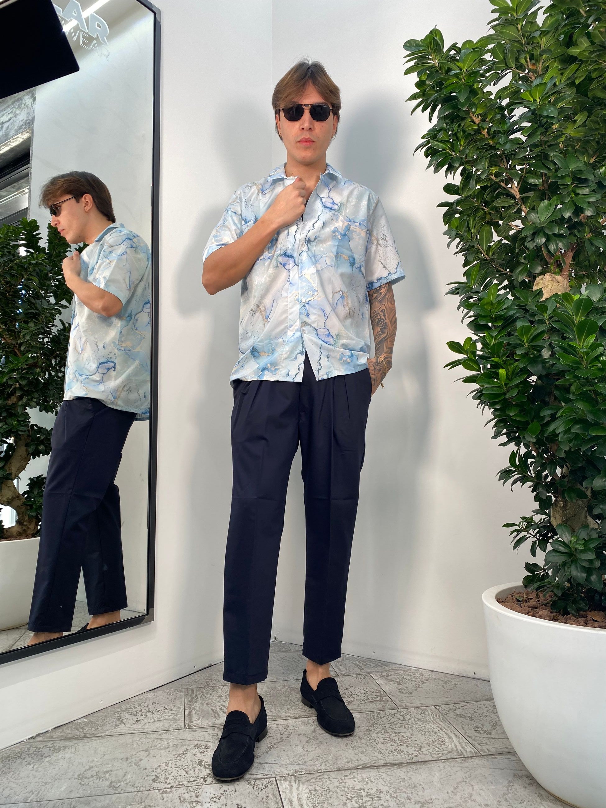 PANTALONE CAPRI CON DOPPIA PINCE, COULISSE IN VITA E RISVOLTO AL FONDO - REGULAR FIT FD217 - PA806.BLU