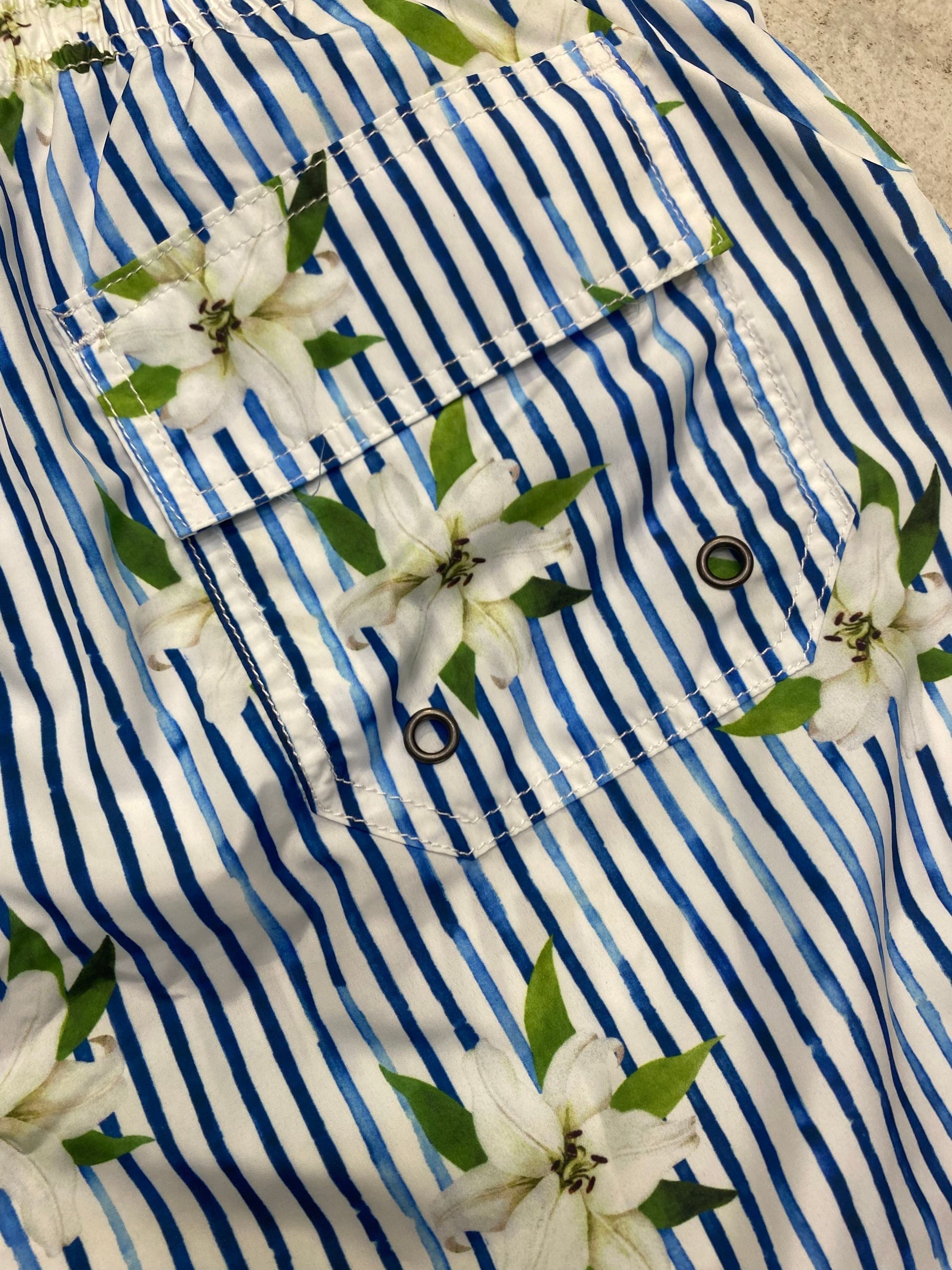 COSTUME DA BAGNO DA UOMO IN TESSUTO LEGGERO FANTASIA RIGHE E FIORI - REGULAR FIT PL355