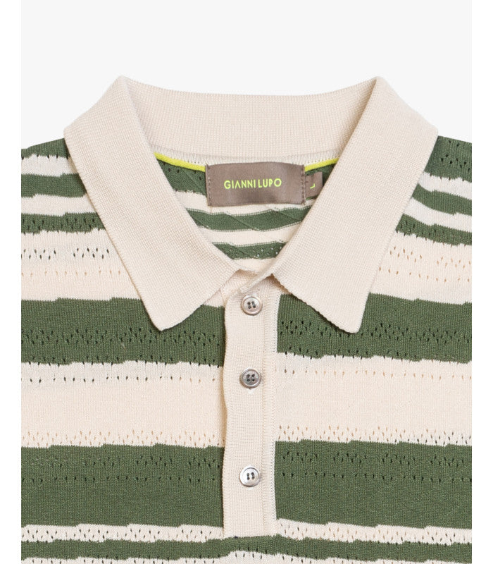 POLO TRAFORATA IN FILO A RIGHE ORIZZONTALI - REGULAR FIT GL35218