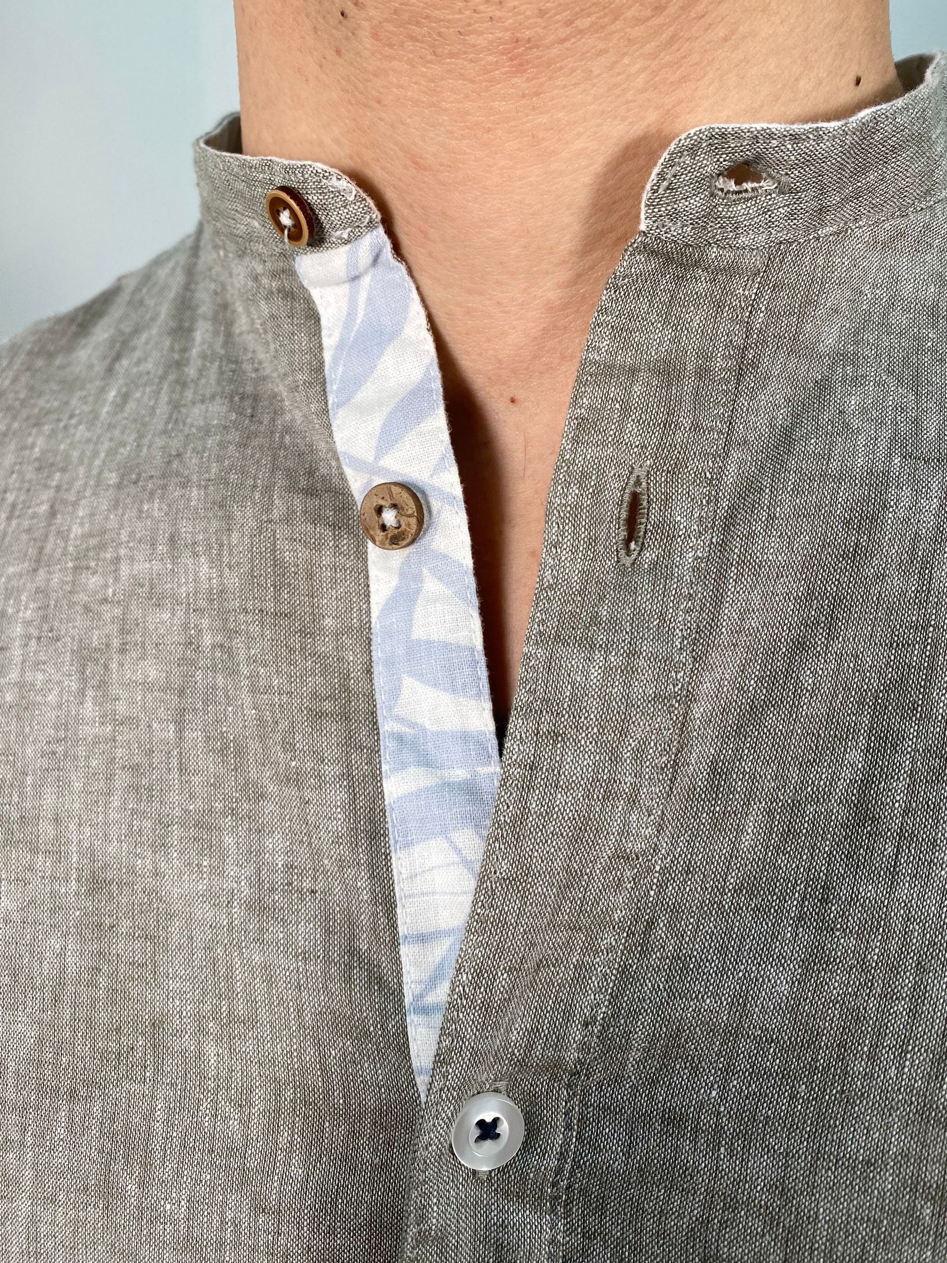 CAMICIA COREANA MANICA LUNGA IN MISTO LINO FIAMMATO - REGULAR FIT CE989SS.SALV