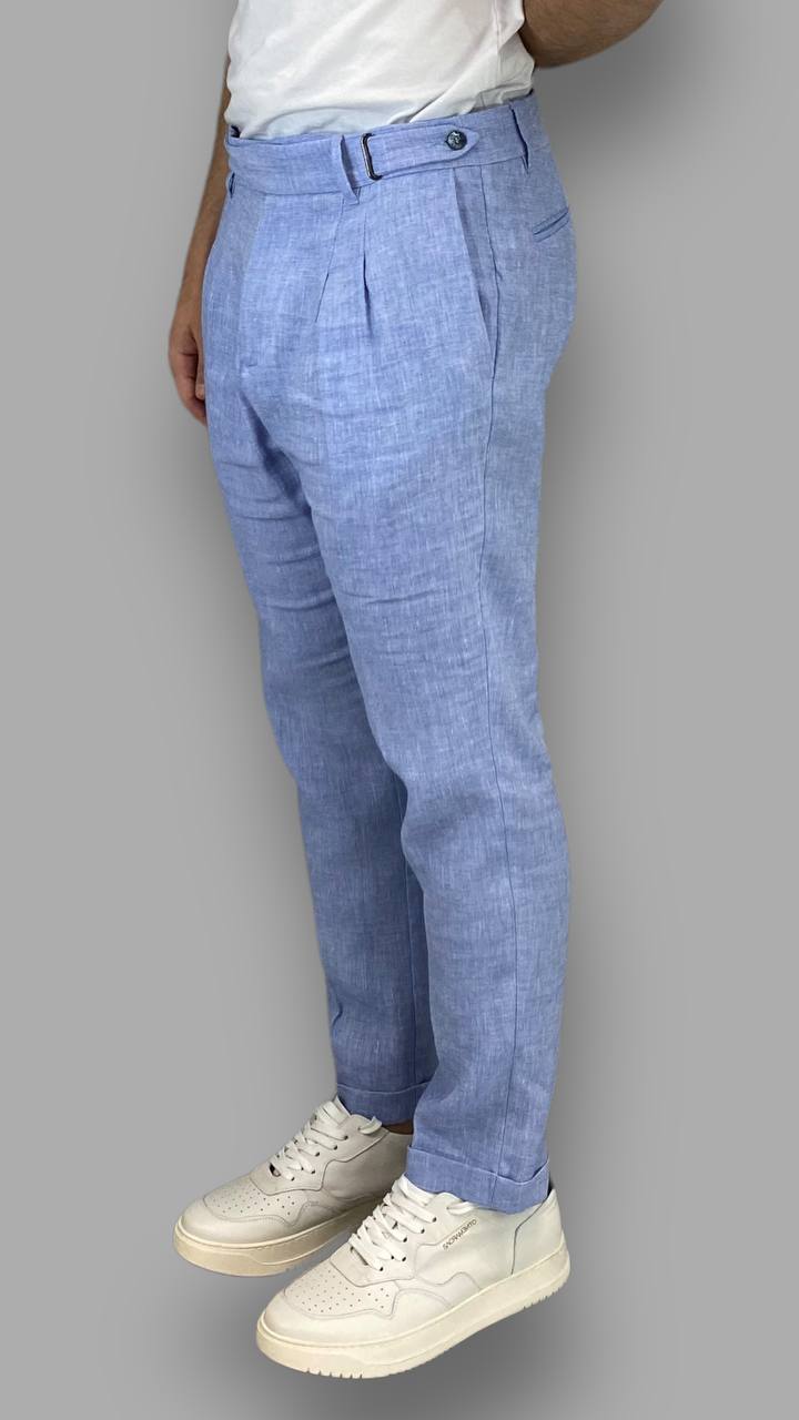 PANTALONE SARTORIALE IN MISTO LINO CON ABBOTTONATURA LATERALE - REGULAR FIT