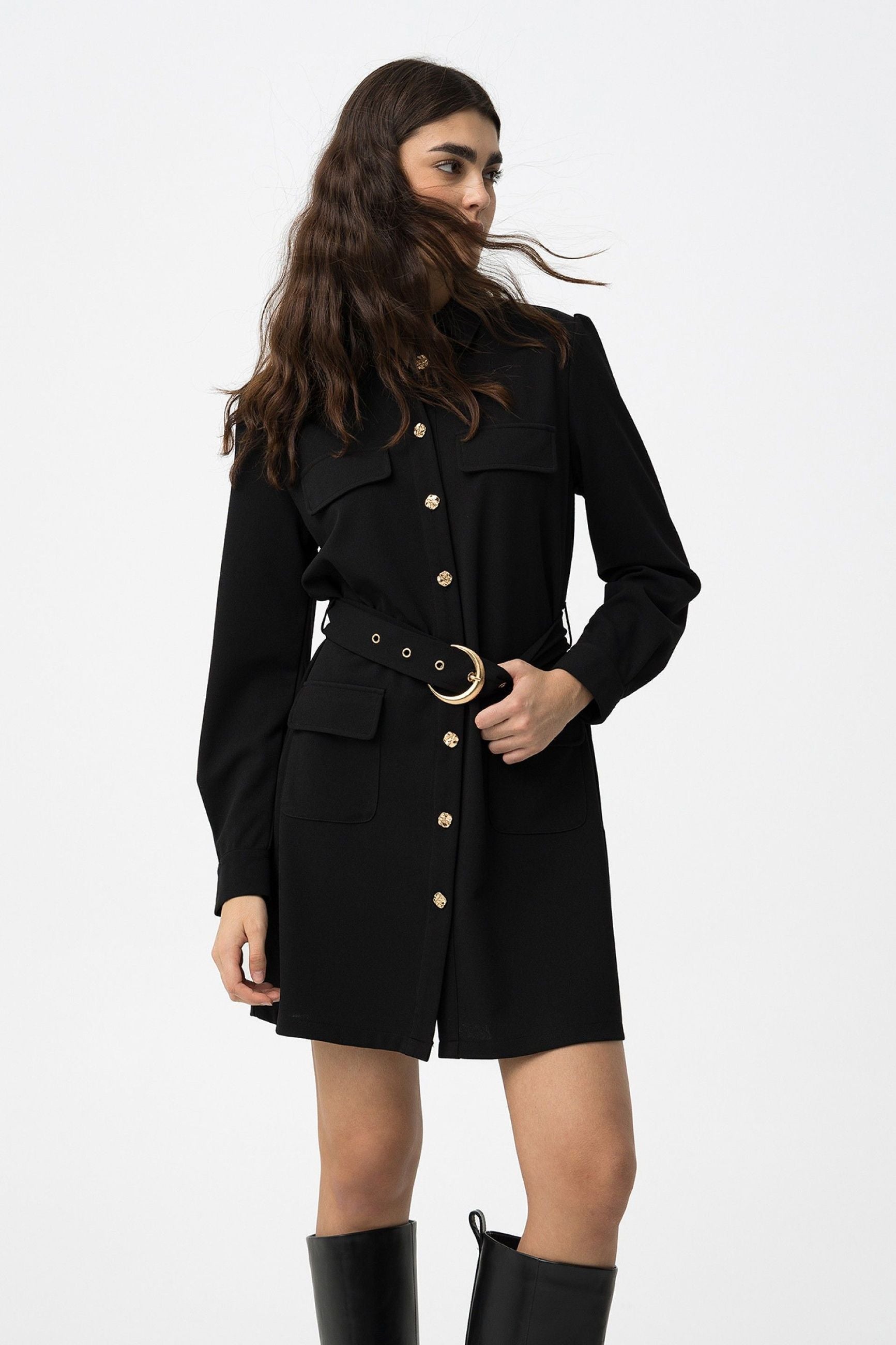 ABITO SILVY_1 CORTO MANICA LUNGA CON BOTTONI IN METALLO E CINTURA IN VITA - REGULAR FIT 10062897