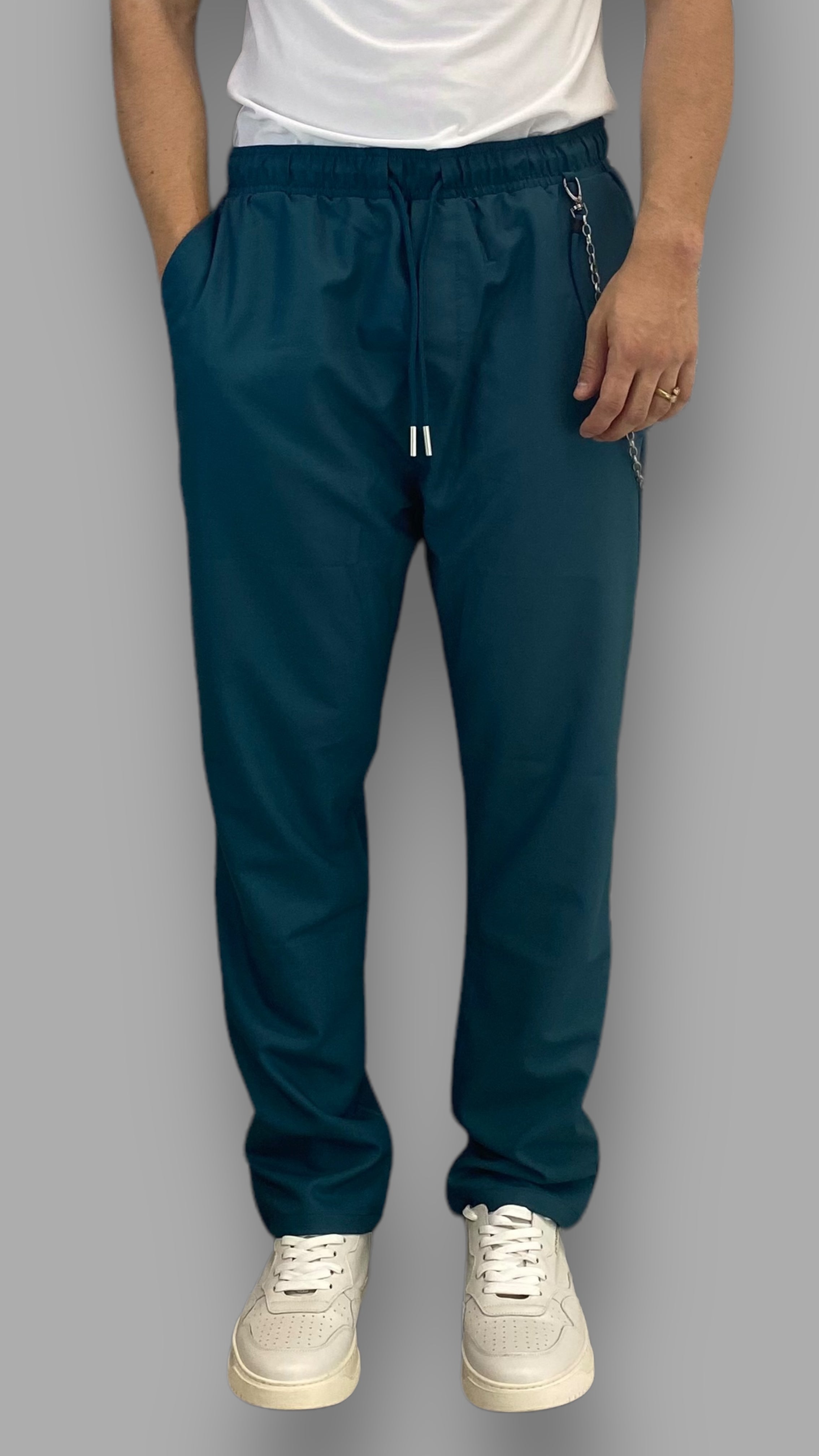 PANTALACCIO IN MISTO VISCOSA CON ACCESSORIO CATENA REMOVIBILE - RELAXED FIT