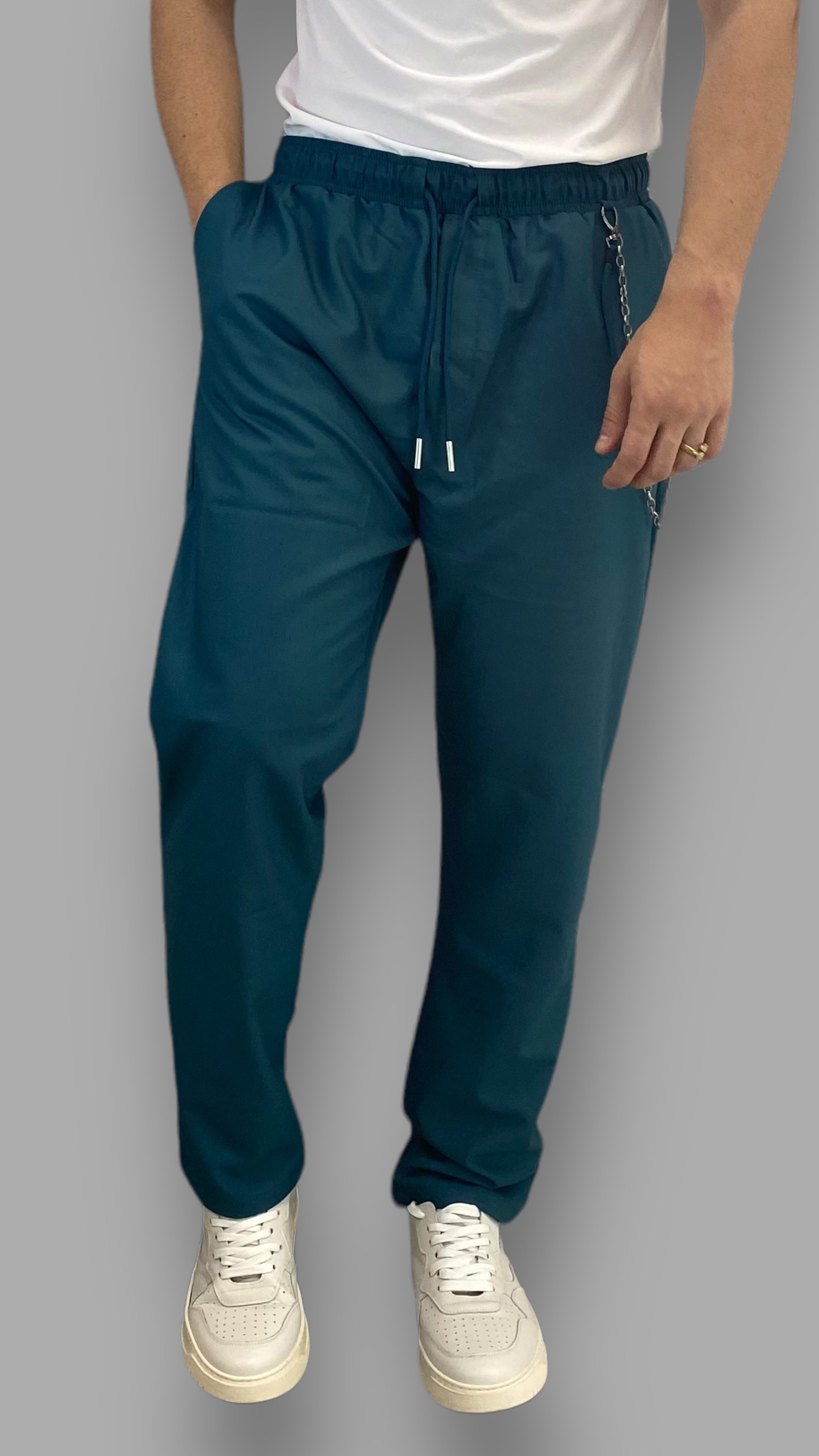 PANTALACCIO IN MISTO VISCOSA CON ACCESSORIO CATENA REMOVIBILE - RELAXED FIT