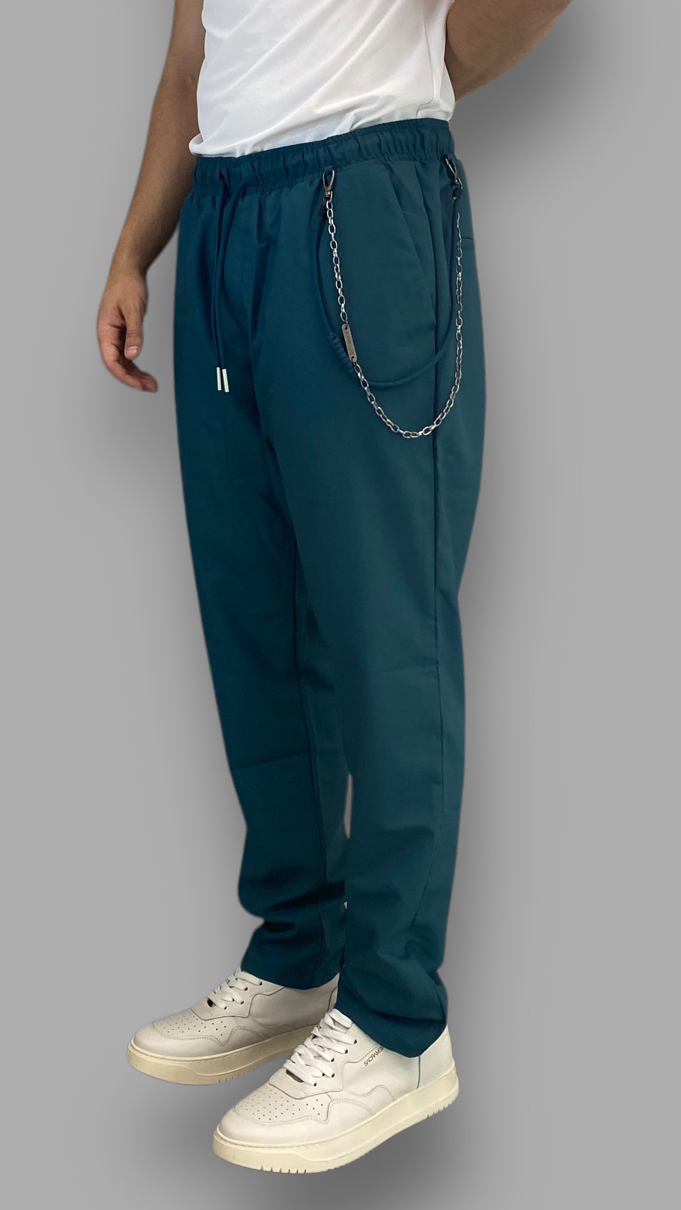 PANTALACCIO IN MISTO VISCOSA CON ACCESSORIO CATENA REMOVIBILE - RELAXED FIT