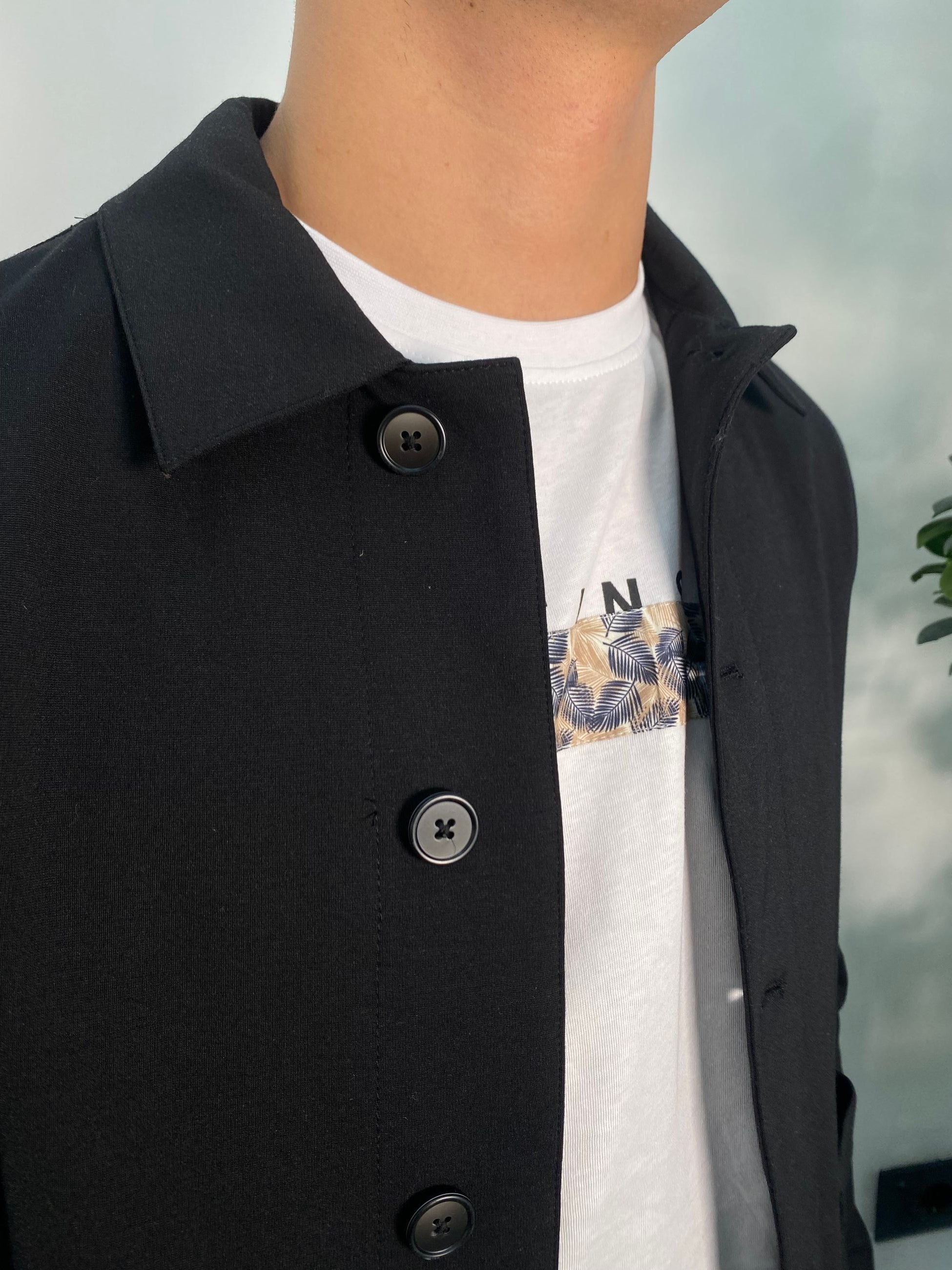 OVERSHIRT DA COMPLETO CON TASCHE A TOPPA IN TESSUTO PUNTO MILANO LEGGERO ED ELASTICIZZATO - REGULAR FIT GBE1042SS.NER