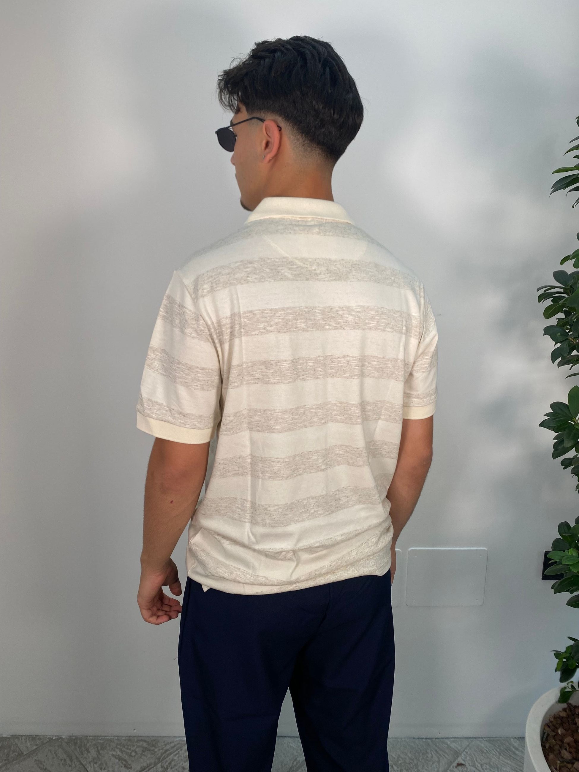 POLO IN MISTO COTONE/LINO A RIGHE LARGHE ORIZZONTALI - REGULAR FIT PE2927SS.BIGE