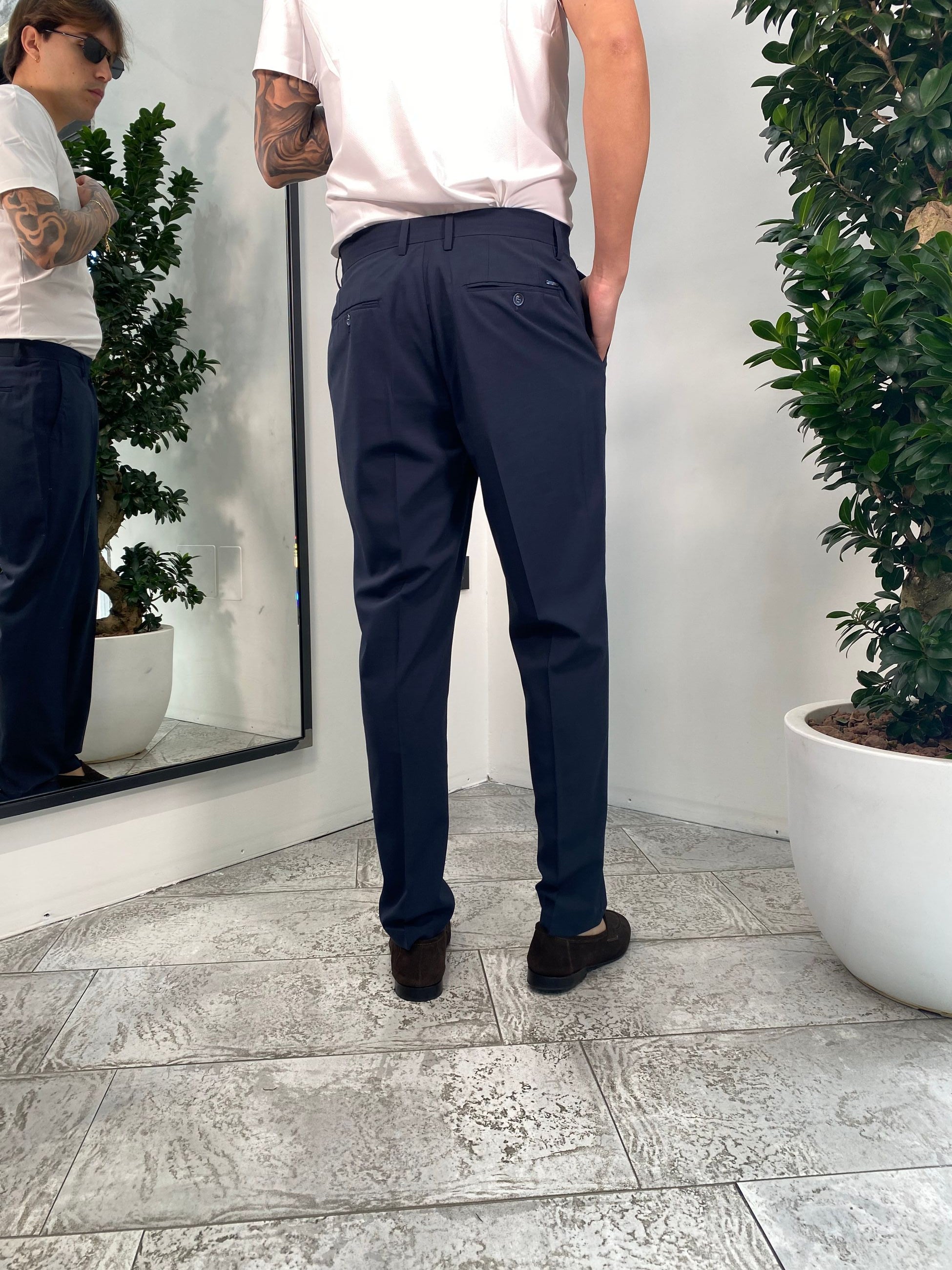 PANTALONE SARTORIALE TASCA AMERICA IN TESSUTO ELASTICIZZATO CON FIBRA DI BAMBU' - REGULAR FIT GL7029H.BLU