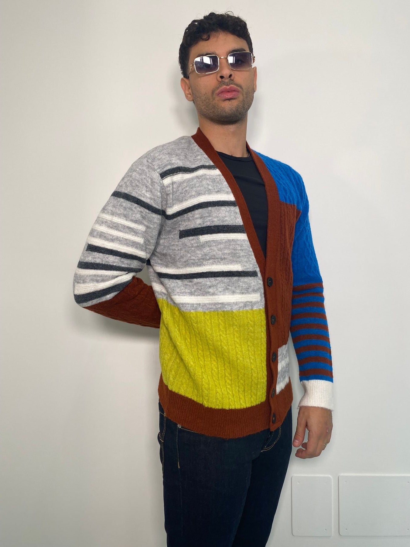 CARDIGAN IN MISTO LANA EFFETTO PATCHWORK - REGULAR FIT