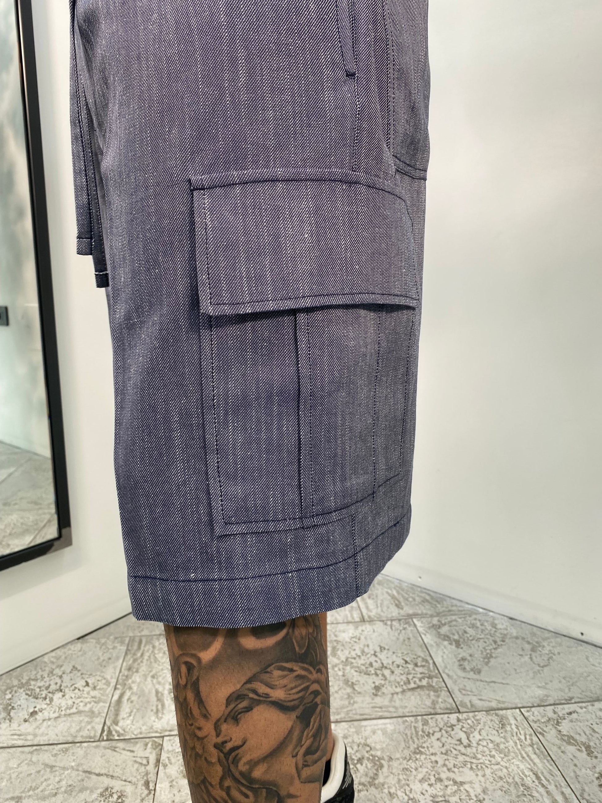 BERMUDA CARGO CON TASCONI EFFETTO DENIM IN MISTO LINO/COTONE - COMFORT FIT BE3340