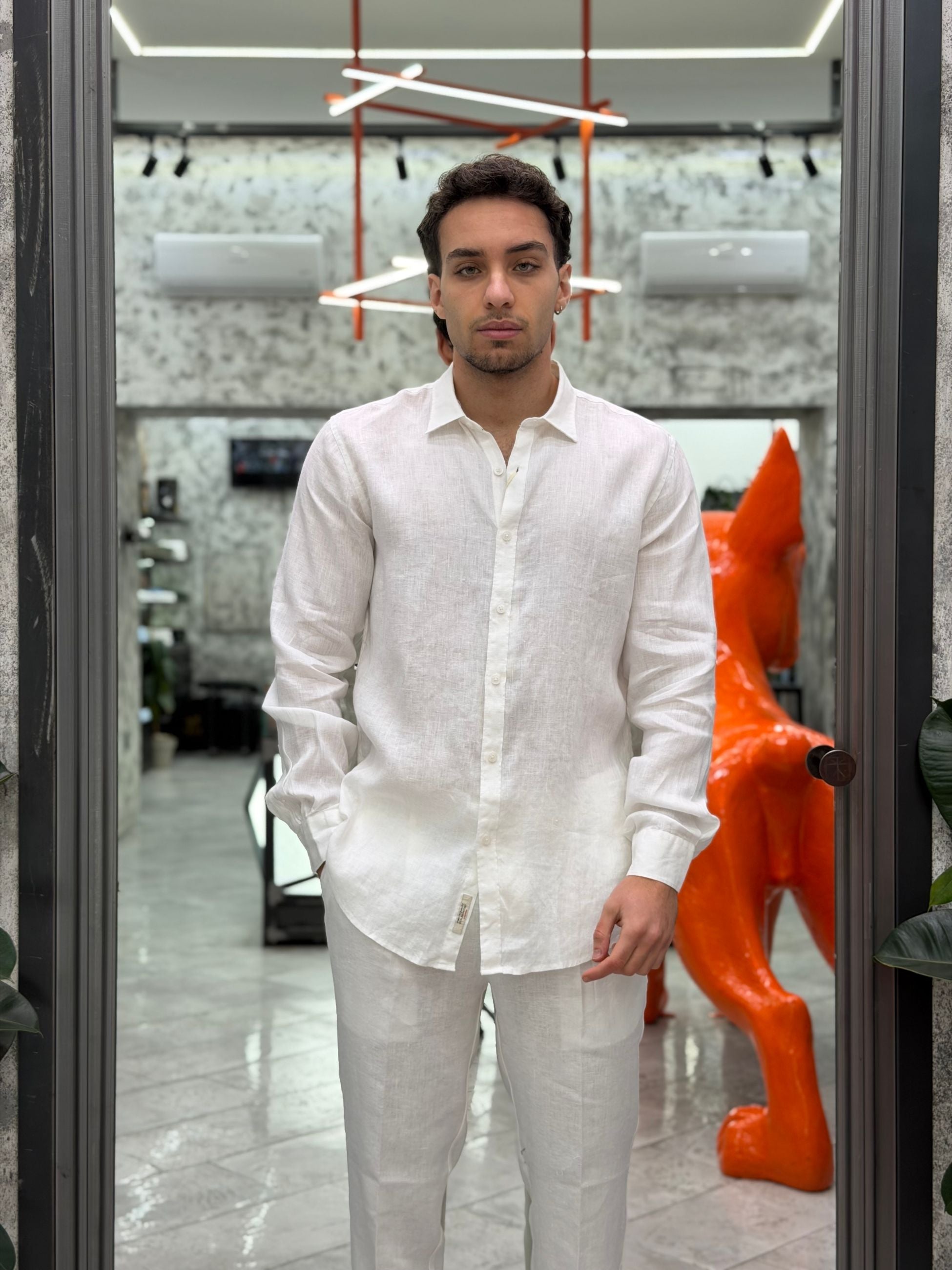 CAMICIA IN 100% PURO LINO CON COLLO ALL'ITALIANA - REGULAR FIT GL7619S-S26.BIA