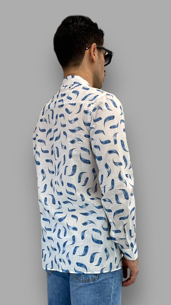 GIACCA CAMICIA IN 100% LINO FANTASIA CON BOTTONI EFFETTO LEGNO - REGULAR FIT