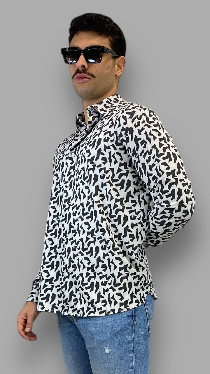 CAMICIA IN VISCOSA FANTASIA GEOMETRICA - OVERSIZE FIT
