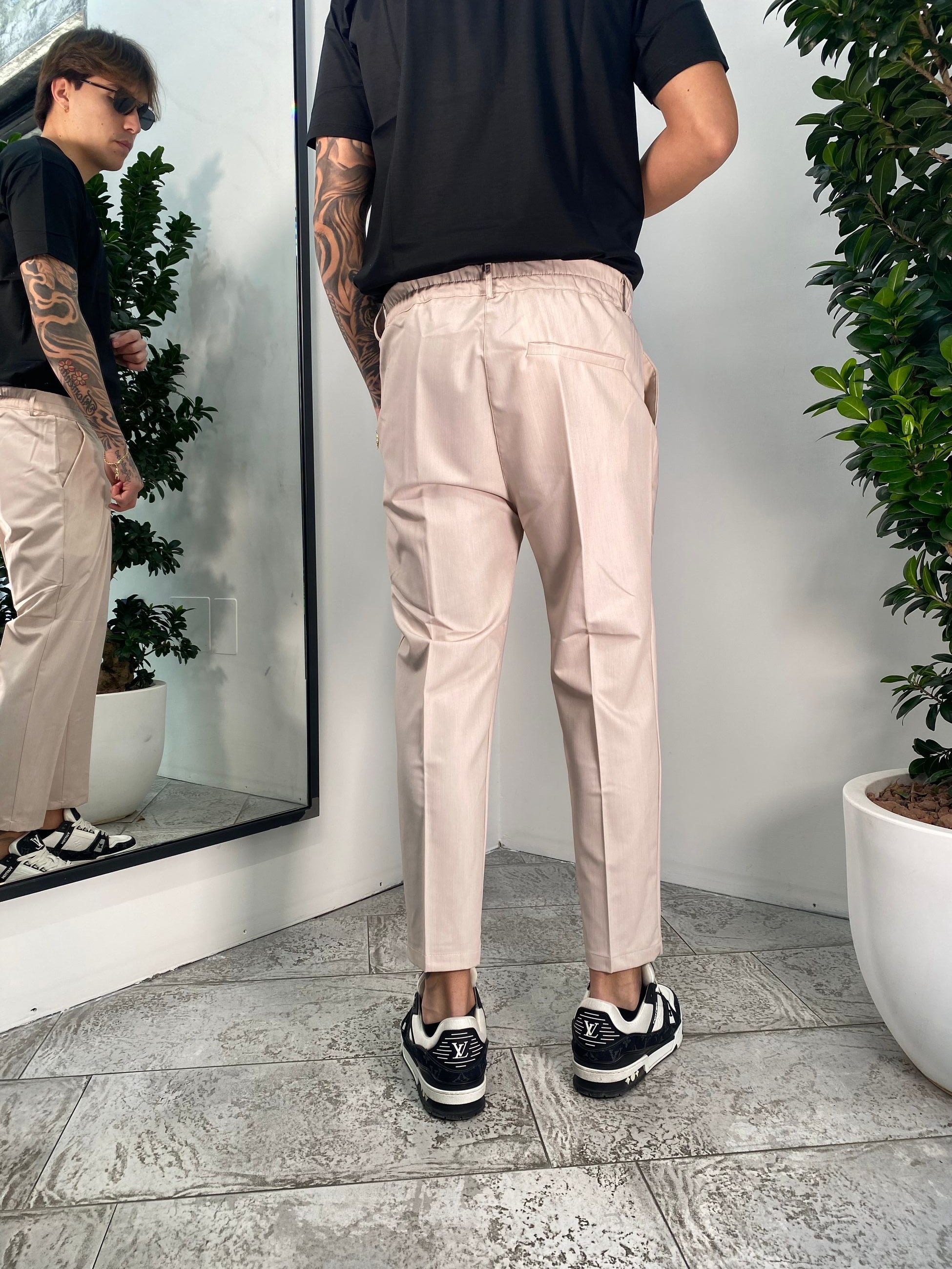 PANTALONE CAPRI CON DOPPIA PINCE, COULISSE IN VITA E RISVOLTO AL FONDO - REGULAR FIT FD217 - PA806.ECRU