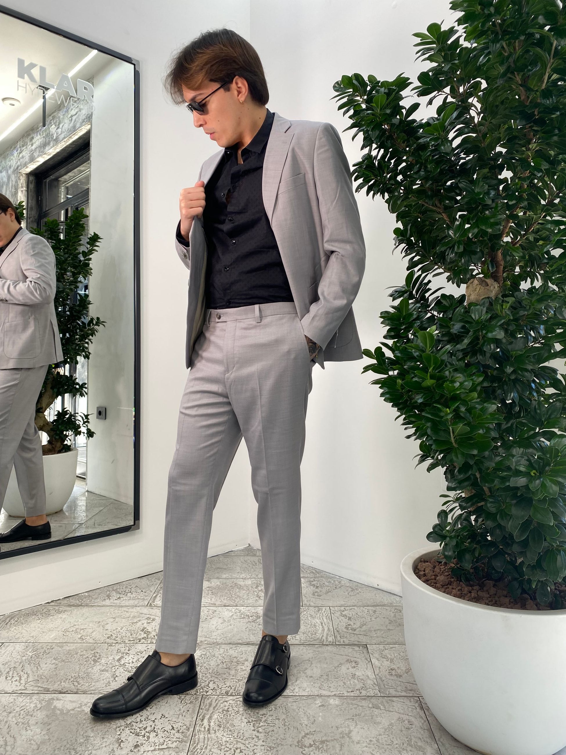 ABITO COMPLETO GIACCA MONOPETTO E PANTALONE IN TESSUTO EFFETTO FIAMMATO - REGULR FIT ABE43SS.PERL