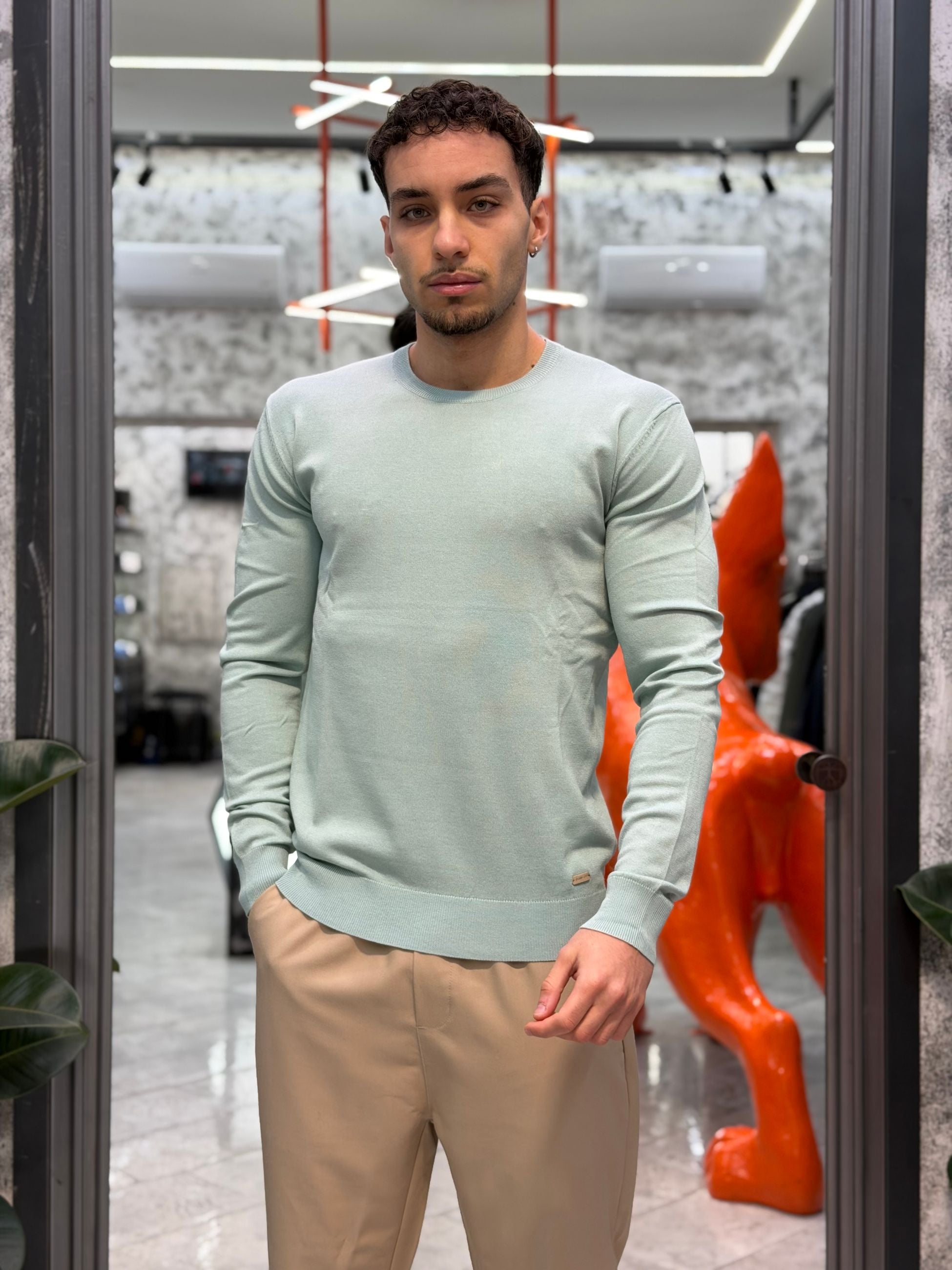 MAGLIA GIROCOLLO IN FILO CON POLSINI E VITA ELASTICIZZATA - REGULAR FIT GL512S-S26.MEN