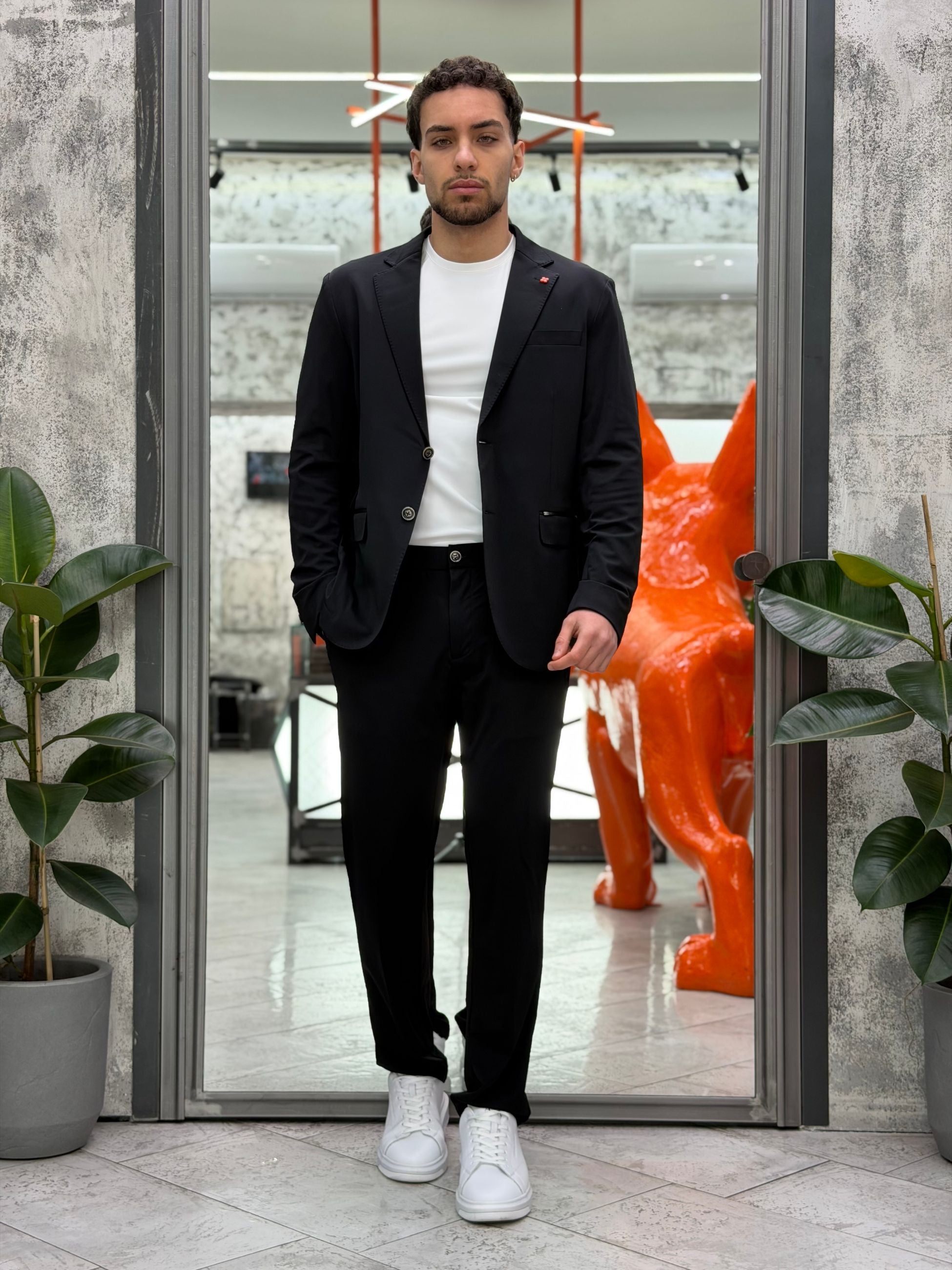 PANTALONE DA COMPLETO TASCA AMERICA IN TESSUTO TECNICO ELASTICIZZATO CON COULISSE IN VITA - REGULAR FIT GL3012TR.NER