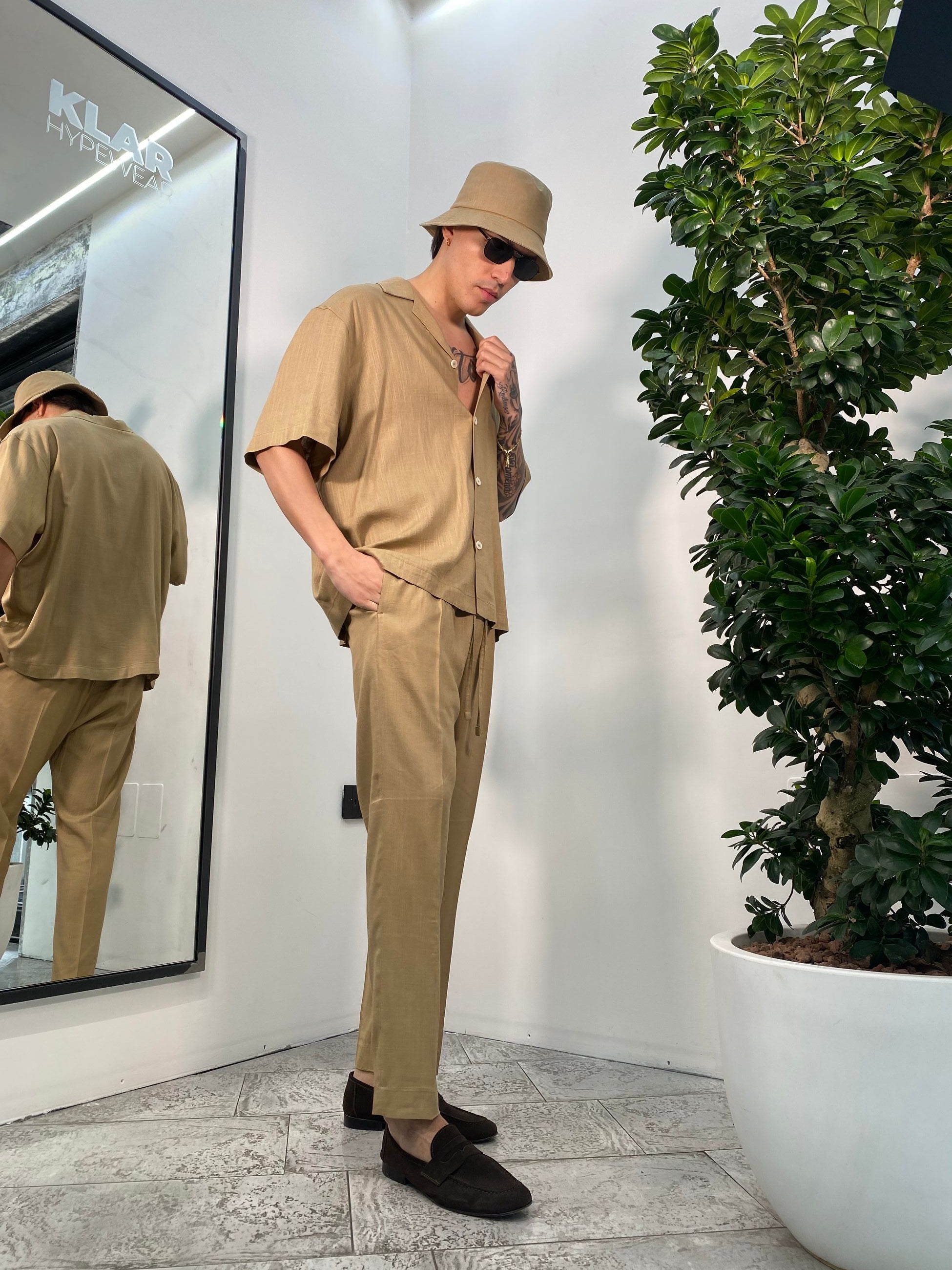 PANTALACCIO FONDO REGOLARE IN MISTO LINO EFFETTO FIAMMATO - REGULAR FIT PA3248.BEI