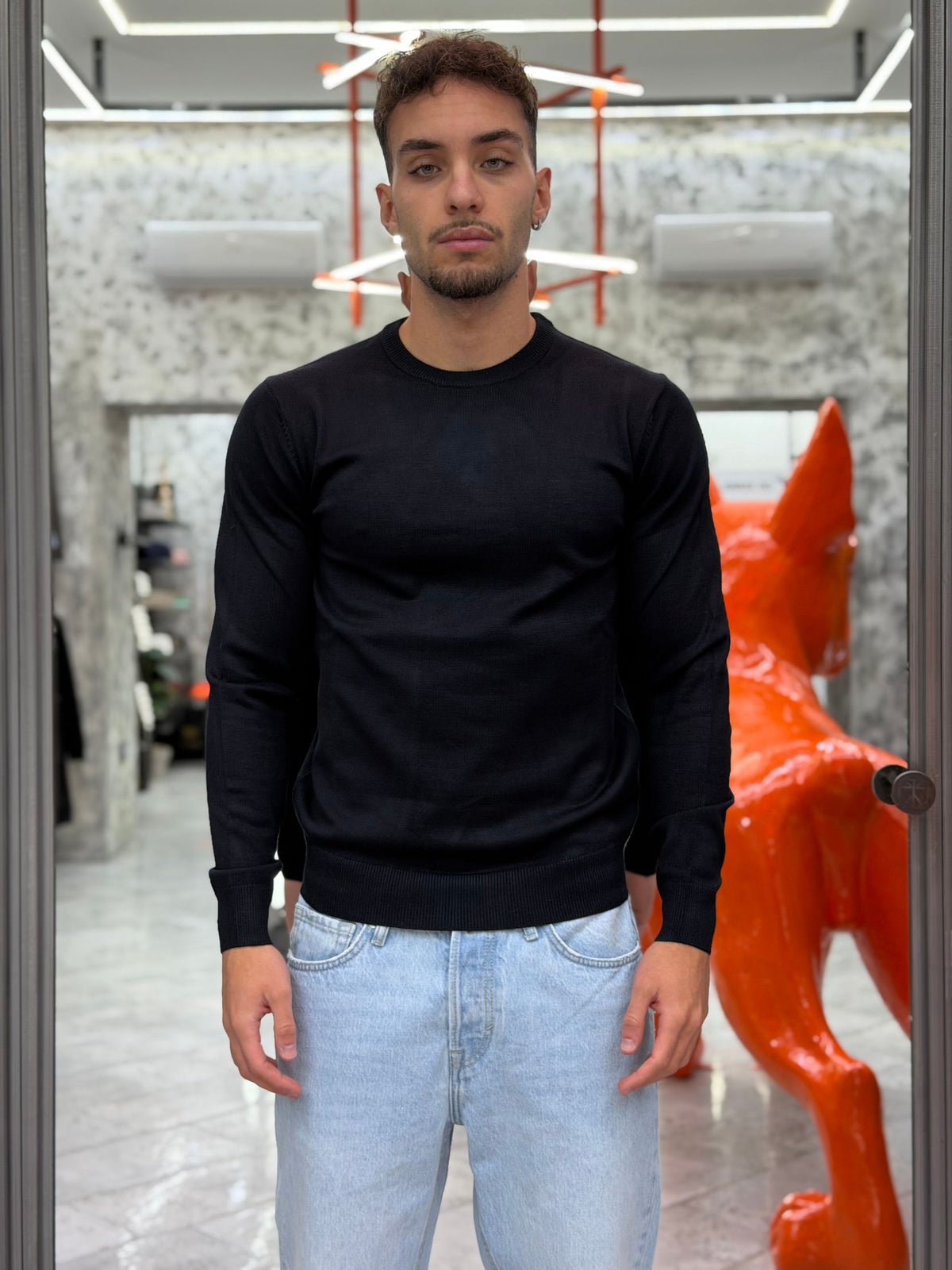 MAGLIA GIROCOLLO BASIC IN MORBIDA VISCOSA - REGULAR FIT MI3330SS.BLU