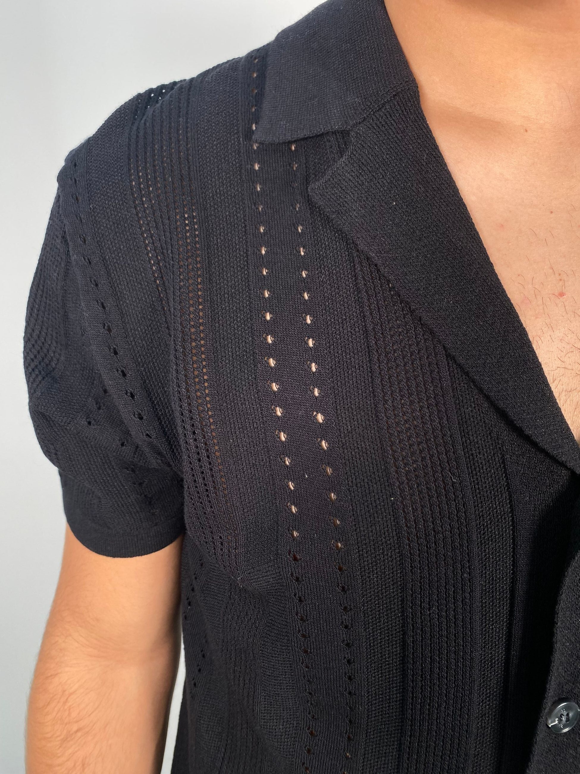 POLO/CAMICIA TRAFORATA MANICA CORTA SCOLLO BOWLING - REGULAR FIT GL33763-S25.NER