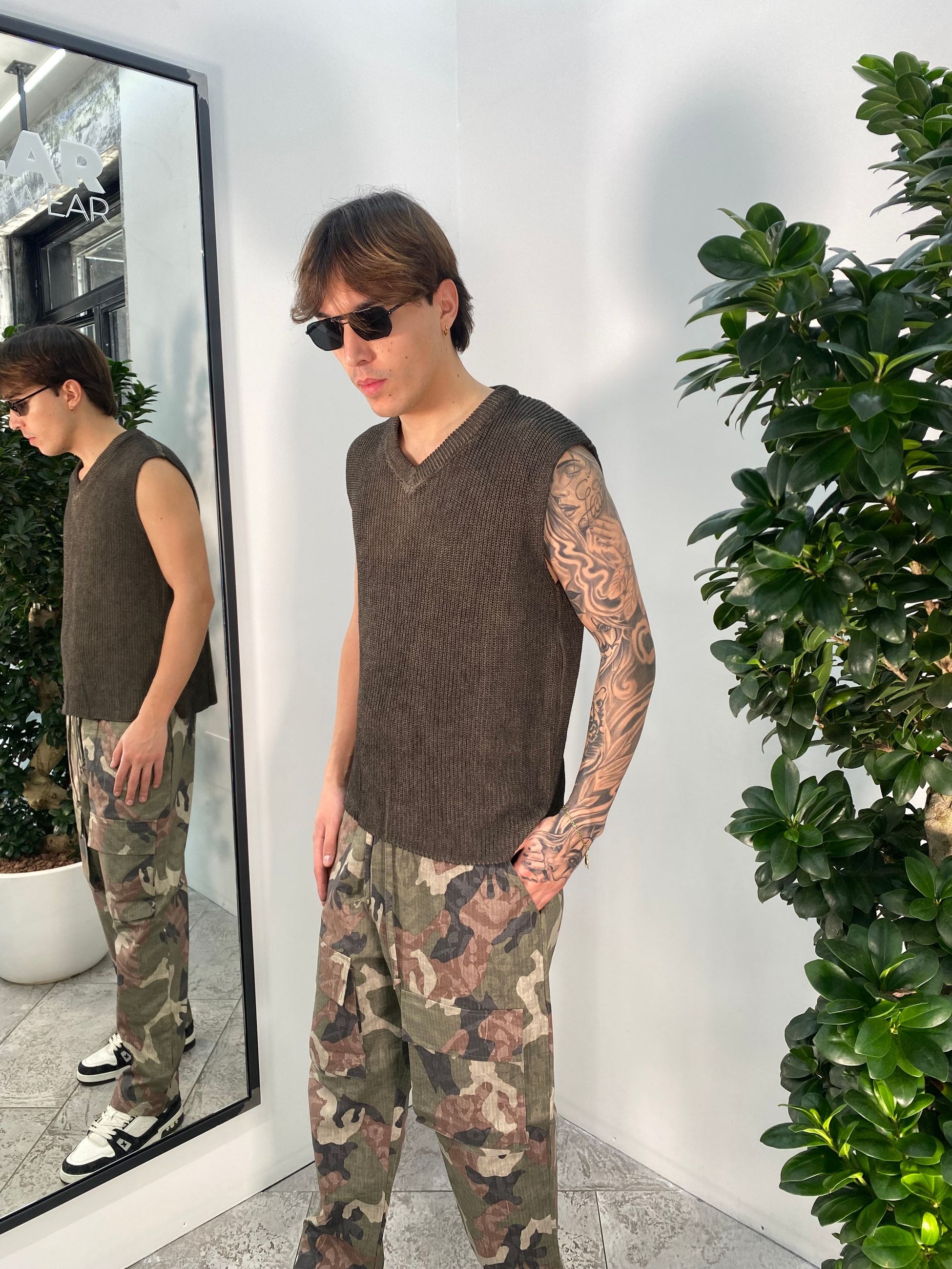 SMANICATO IN MAGLIA CON SCOLLO A PUNTA DI DIAMANTE - REGULAR FIT AC1287.MOR