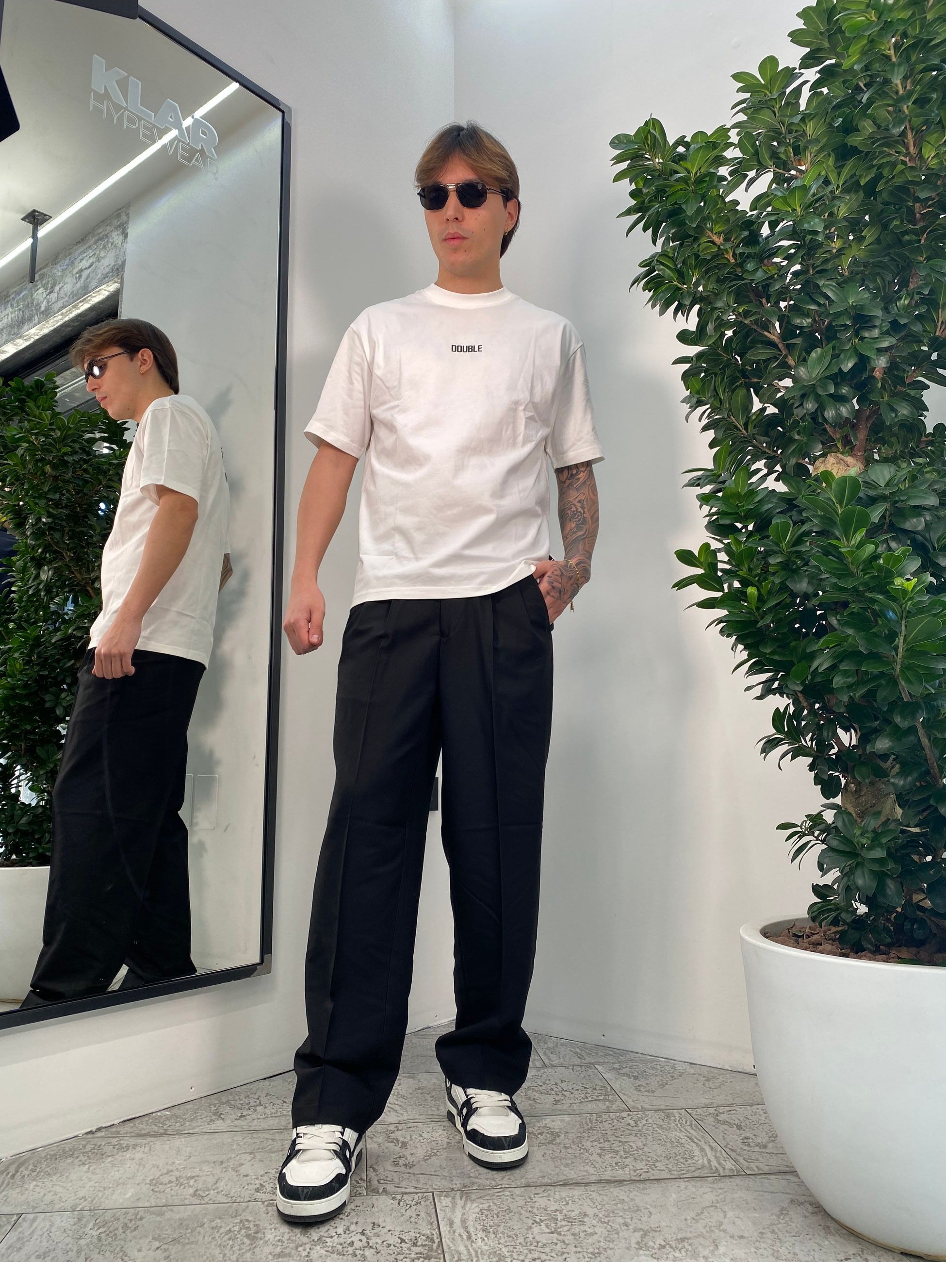 PANTALONE TASCA AMERICA CON DOPPIA PINCE E COULISSE IN VITA - WIDE LEG GLW7024H.NER