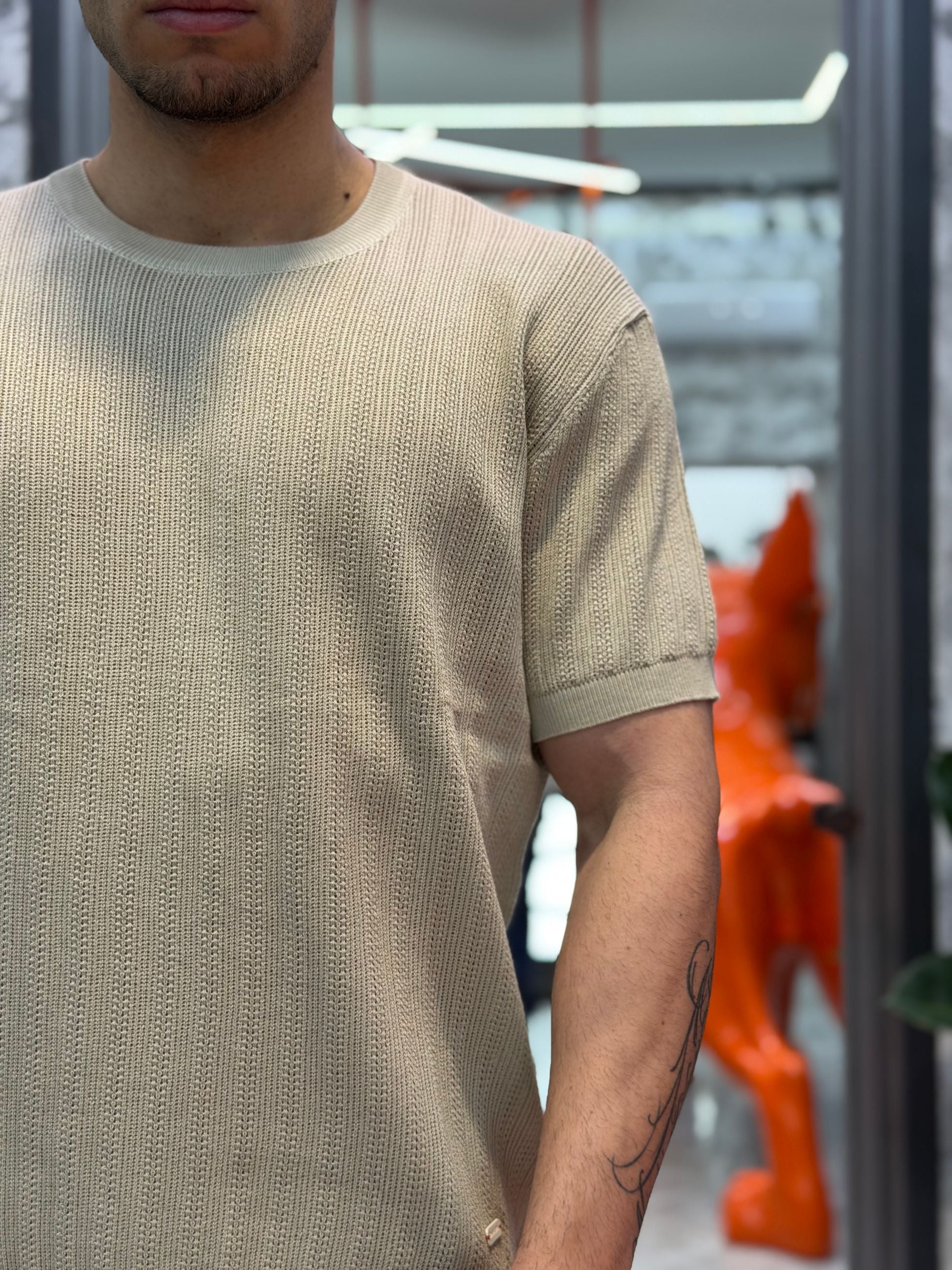 T-SHIRT GIROCOLLO IN MAGLIA LAVORATA - REGULAR FIT GL35338.BEI