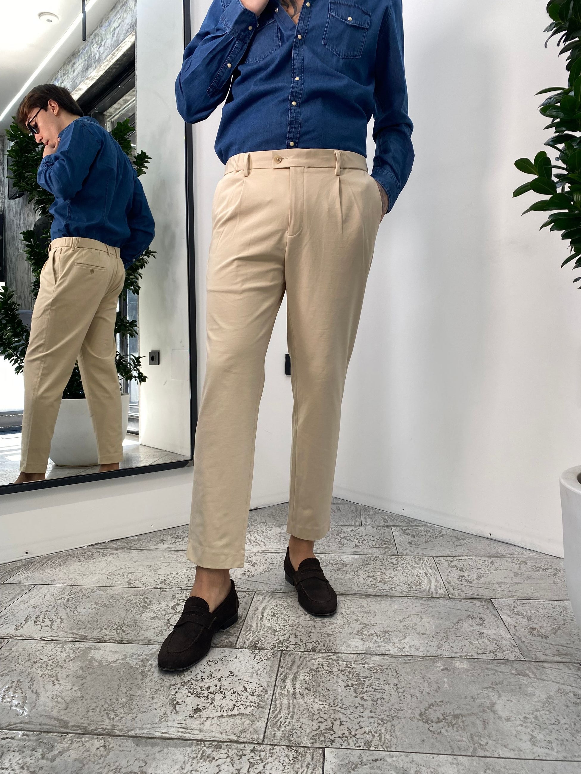 PANTALONE DA COORDINATO IN TESSUTO PUNTO MILANO ELASTICIZZATO CON COULISSE IN VITA - REGULAR FIT PSE1399SS.BEI
