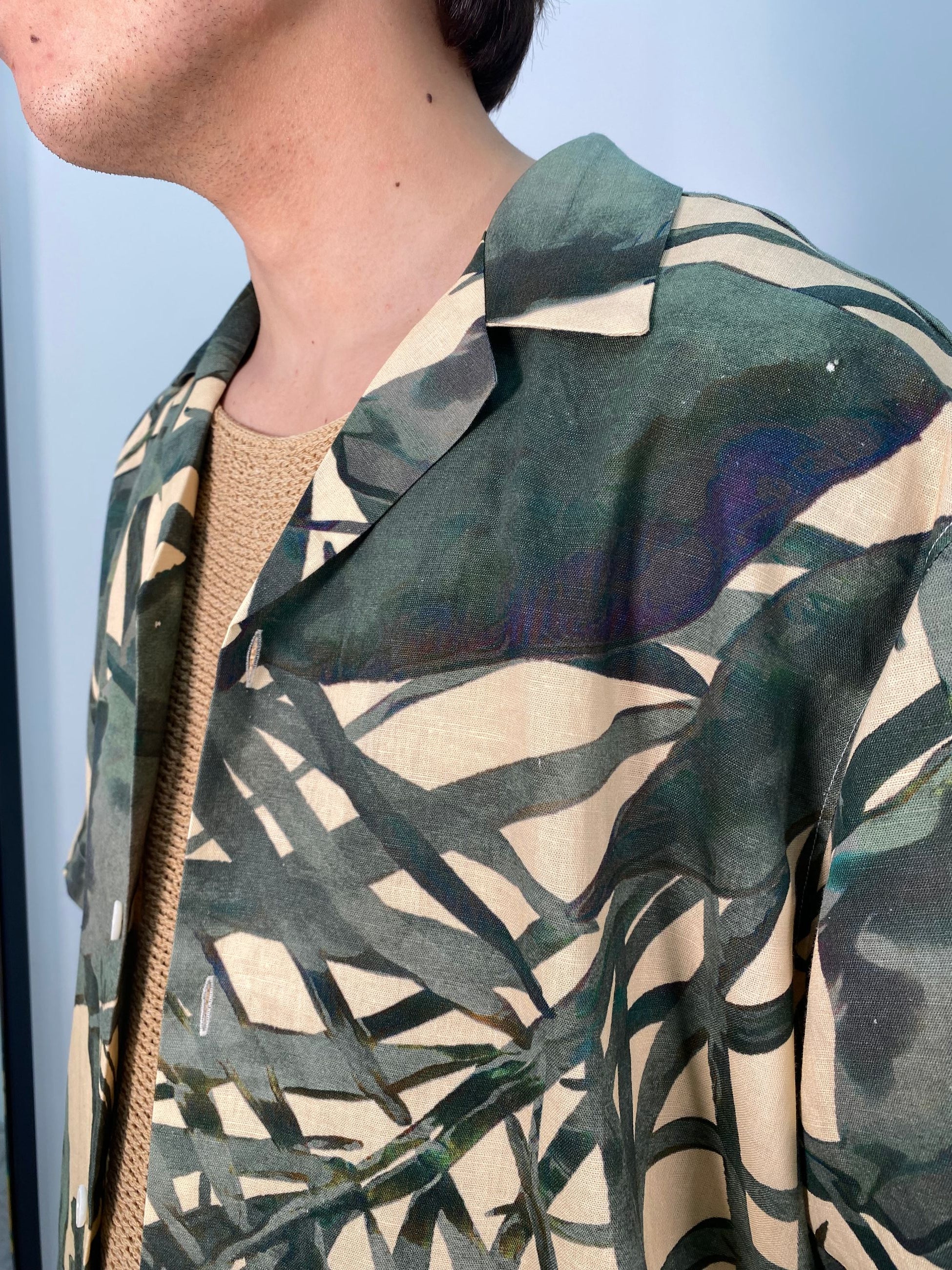 CAMICIA MEZZA MANICA DA COORDINATO FANTASIA TROPICALE IN MISTO LINO/COTONE - RELAXED FIT CA3285