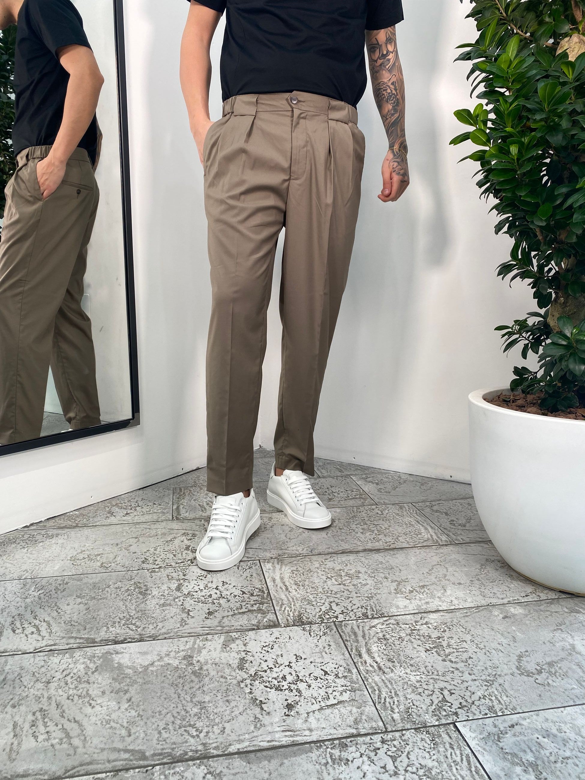PANTALONE SARTORIALE DA ABITO CON DOPPIA PINCE E COULISSE IN VITA - REGULAR FIT PSE1394SS.FAN