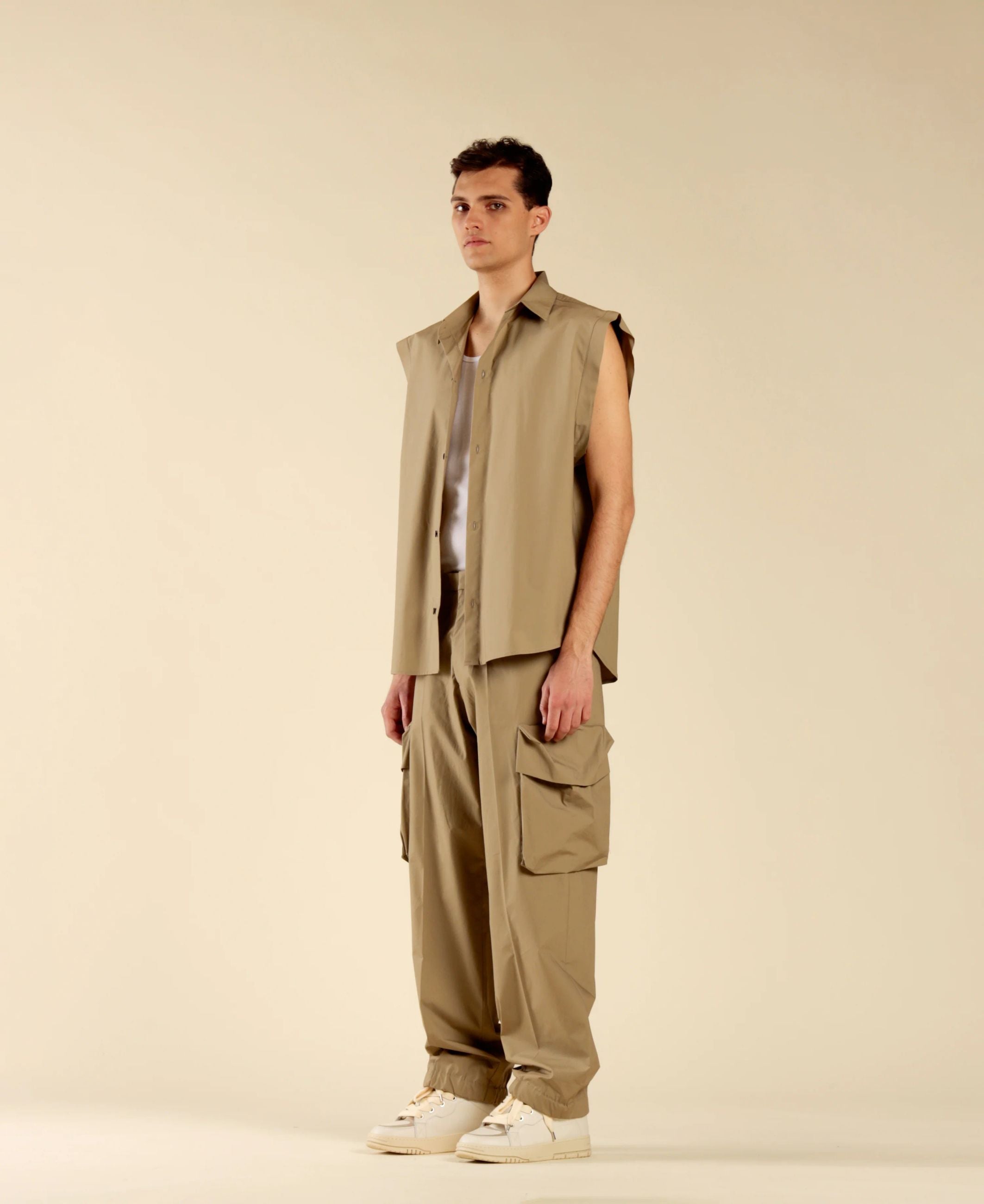 PANTALONE CARGO IN COTONE FONDO AMPIO CON ELASTICO E TASCONI - RELAXED FIT PA3252