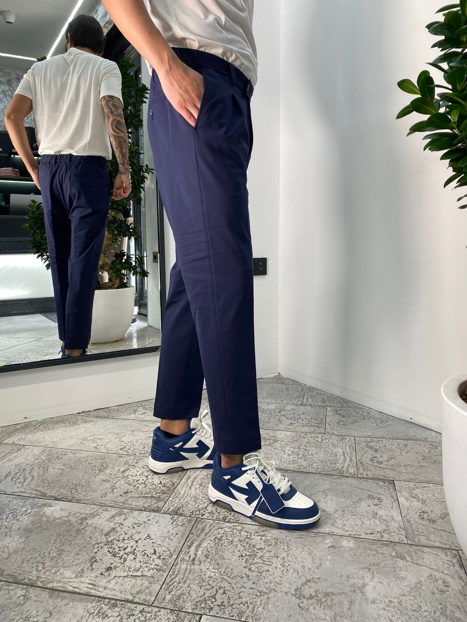 PANTALONE DA ABITO IN TESSUTO PUNTO MILANO ELASTICIZZATO CON COULISSE IN VITA - REGULAR FIT PSE1398SS.BLU